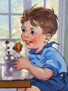 Artist Interior with Puppy (Kitsch Pop Art kids painting)