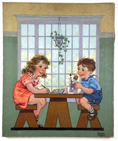 Artist Interior with Puppy (Kitsch Pop Art kids painting)
