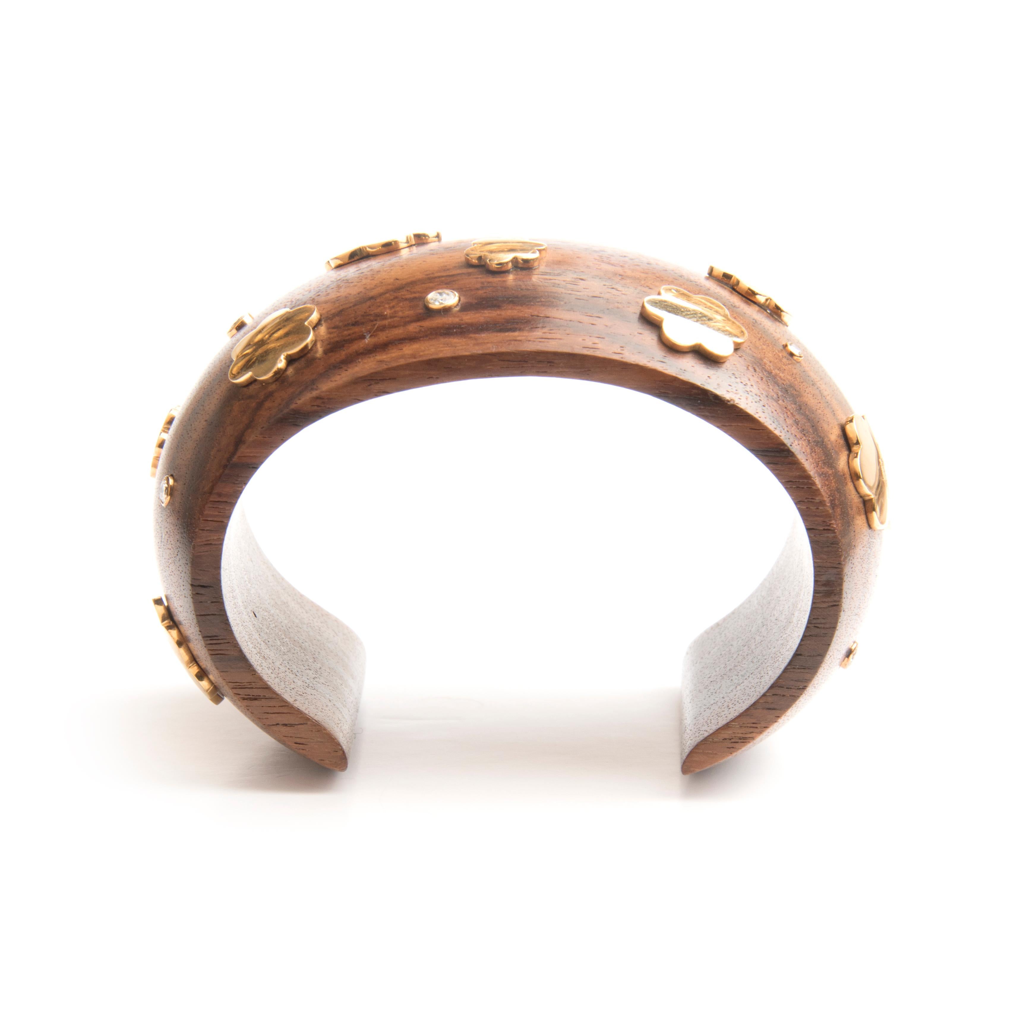 Round Cut Florence Larochas Rosewood 18k Yellow Gold and Diamond Bangle For Sale