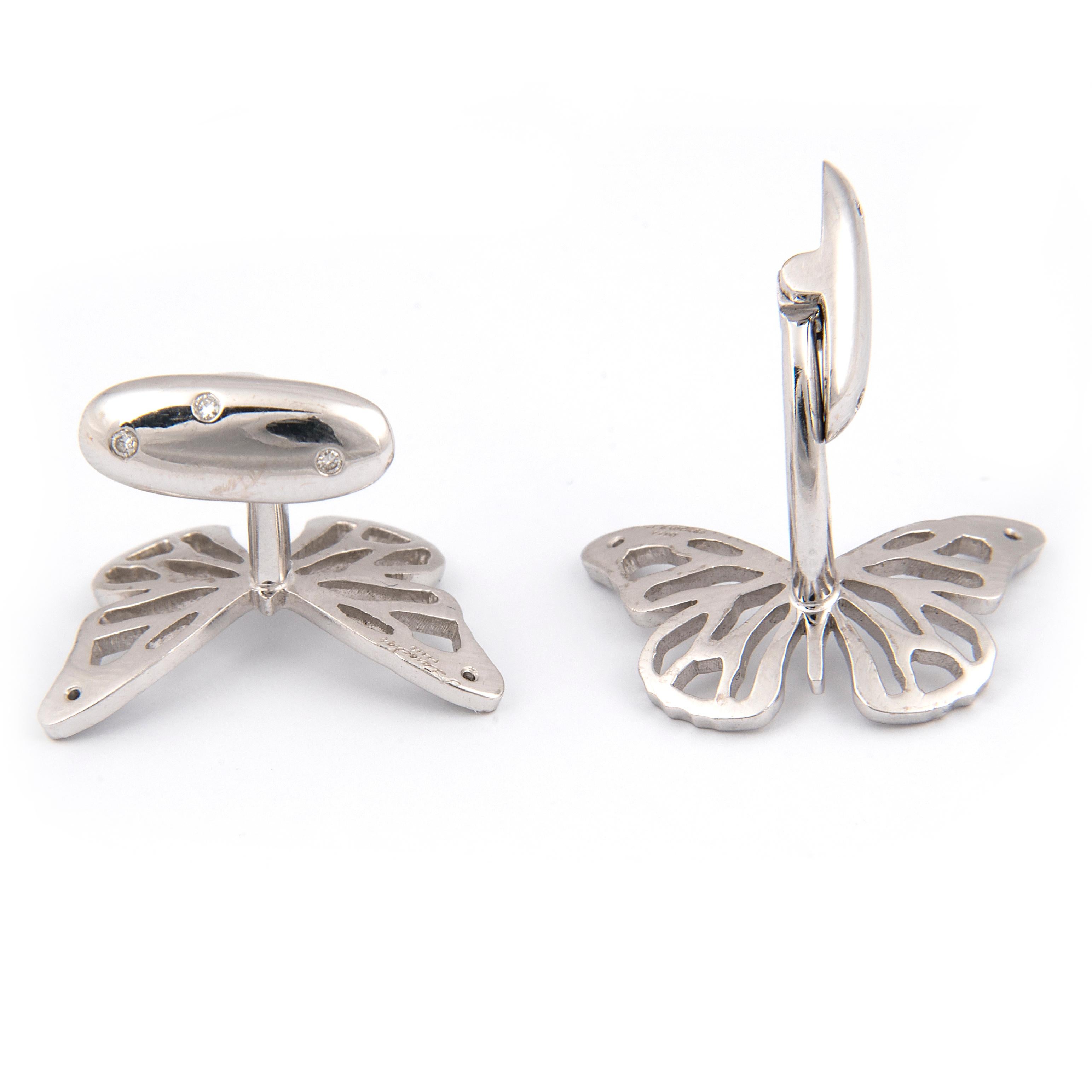 Florence Larochas White Gold and Diamond Butterfly Cufflinks In Excellent Condition For Sale In London, GB