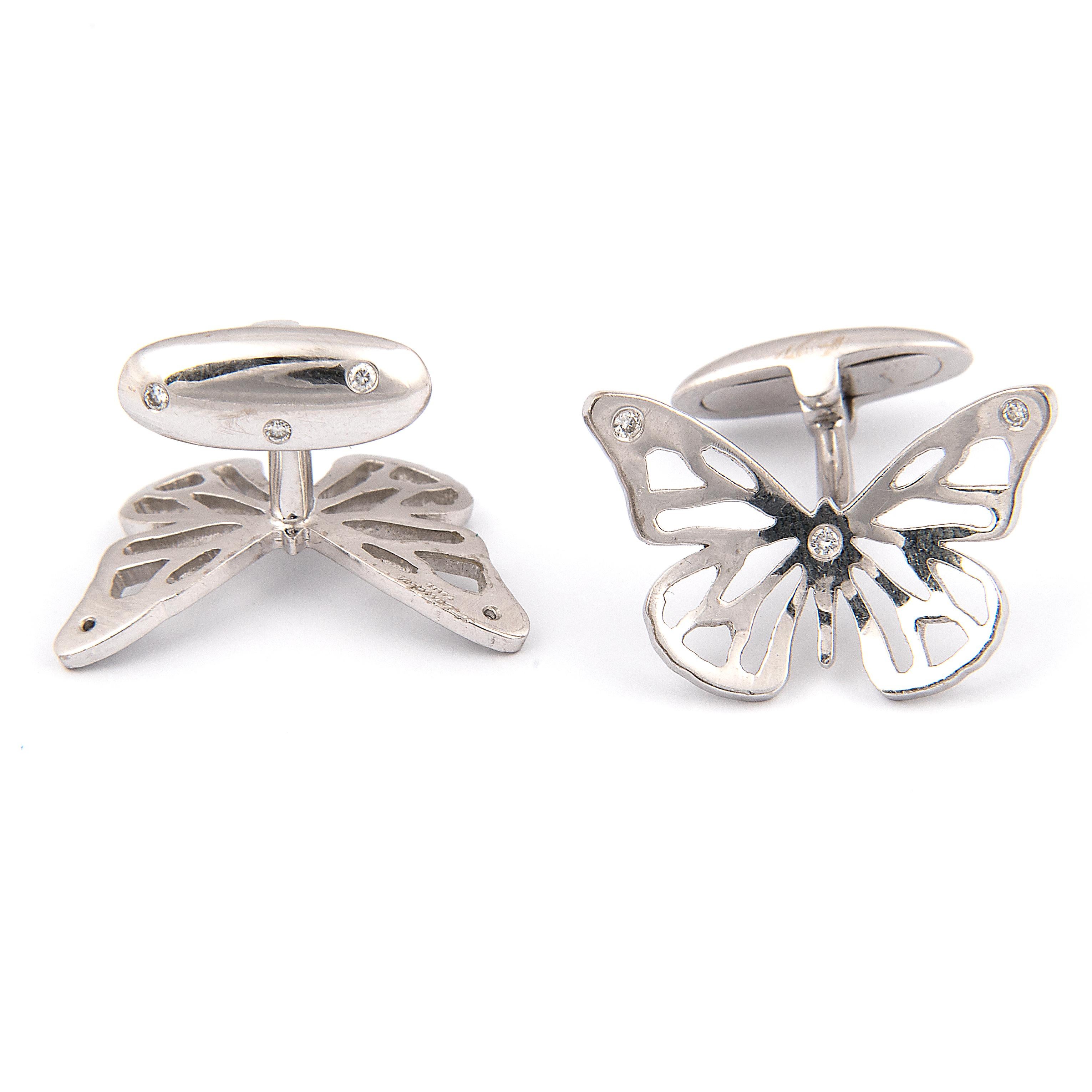 Women's or Men's Florence Larochas White Gold and Diamond Butterfly Cufflinks For Sale