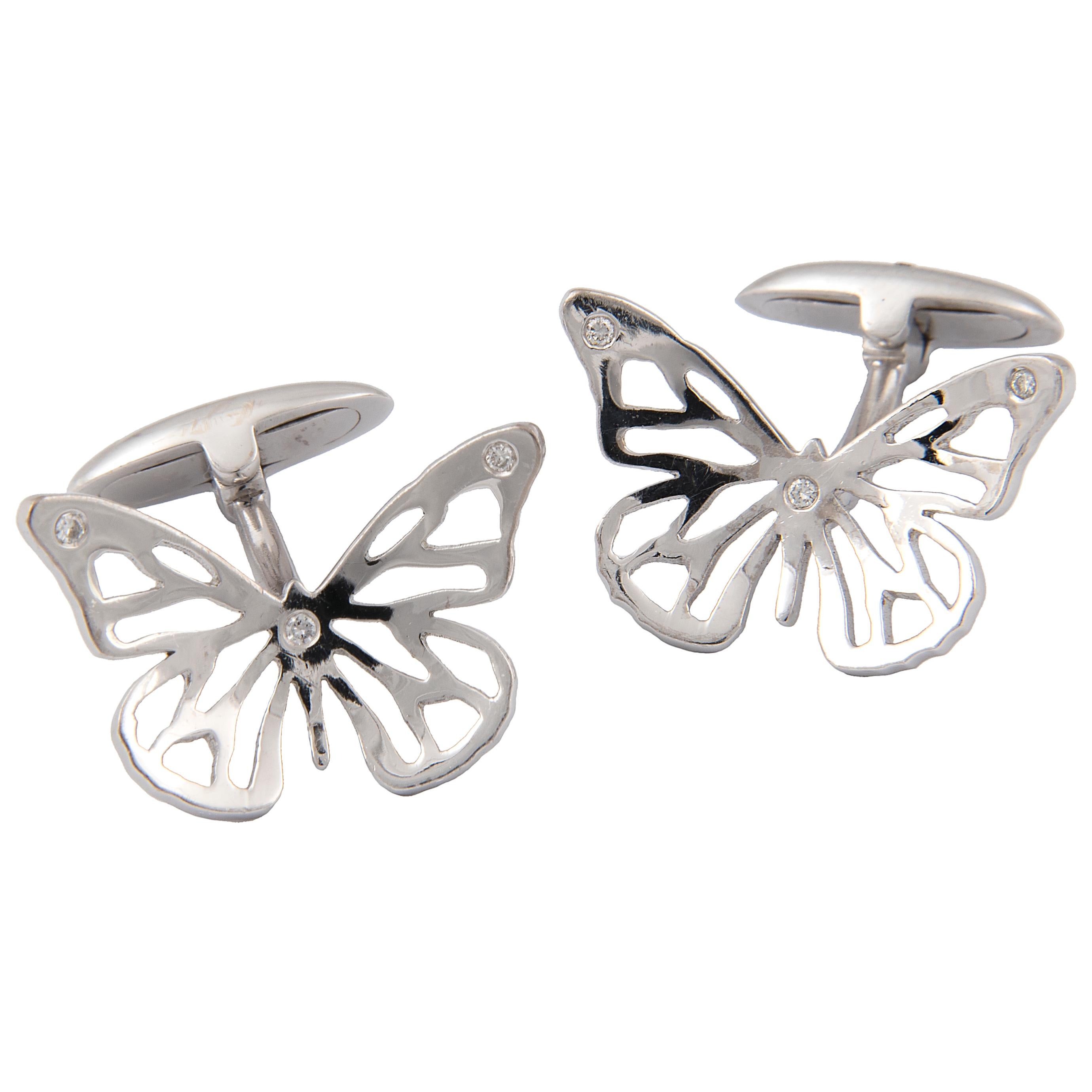 Florence Larochas White Gold and Diamond Butterfly Cufflinks For Sale