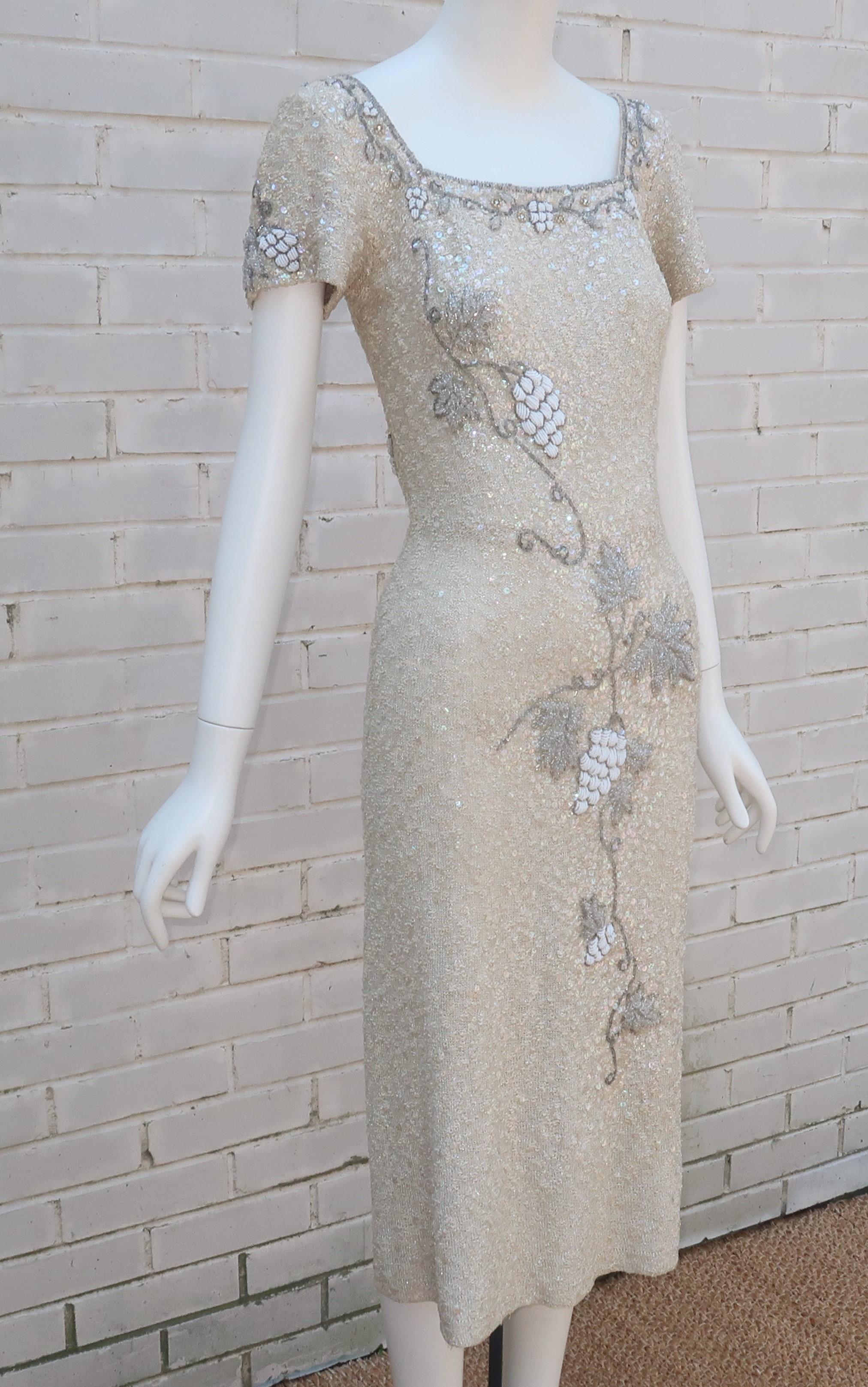 Florence Lustig Beaded Sequin Knit Wiggle Dress, 1950's In Good Condition In Atlanta, GA