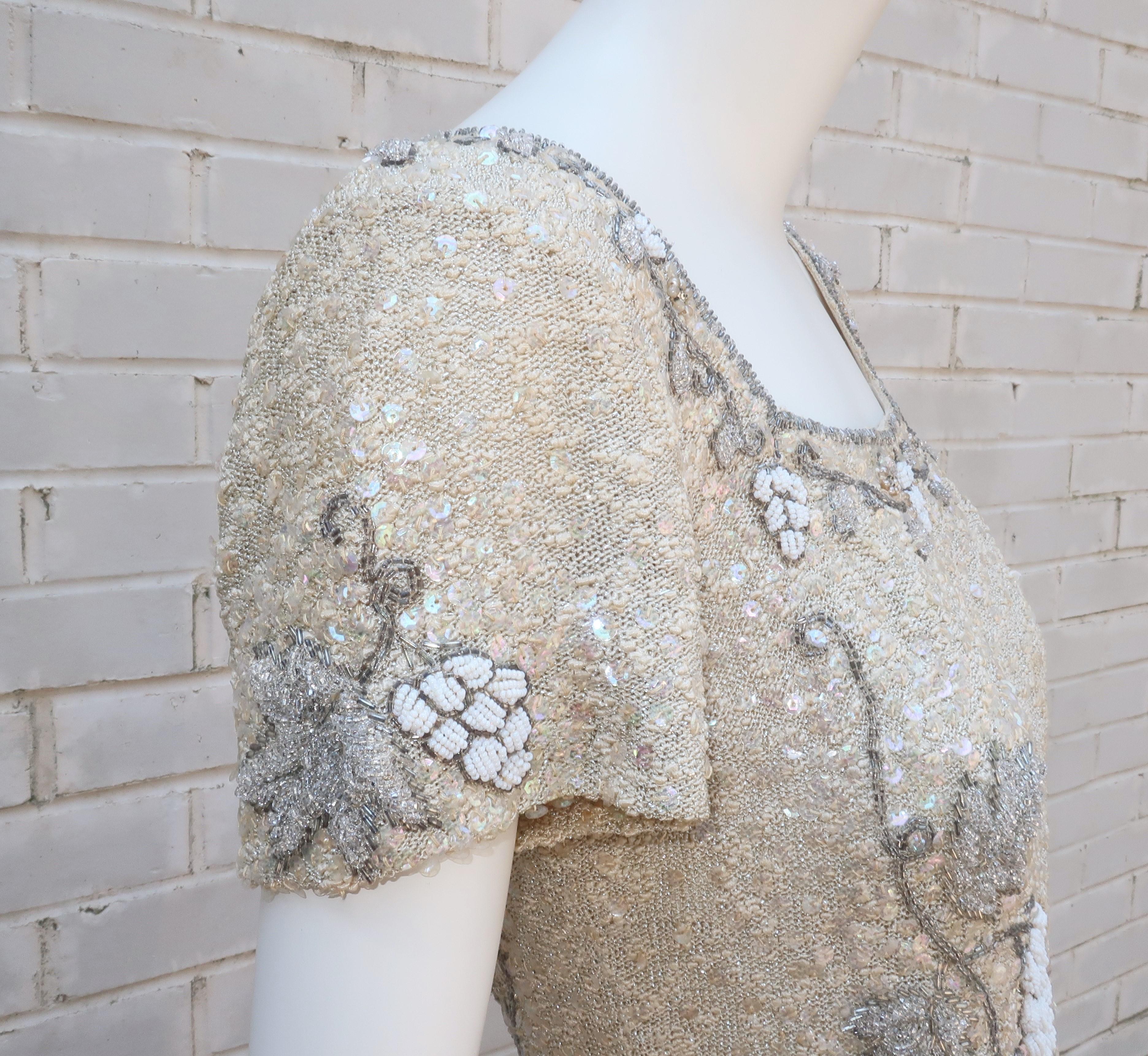 Florence Lustig Beaded Sequin Knit Wiggle Dress, 1950's 1