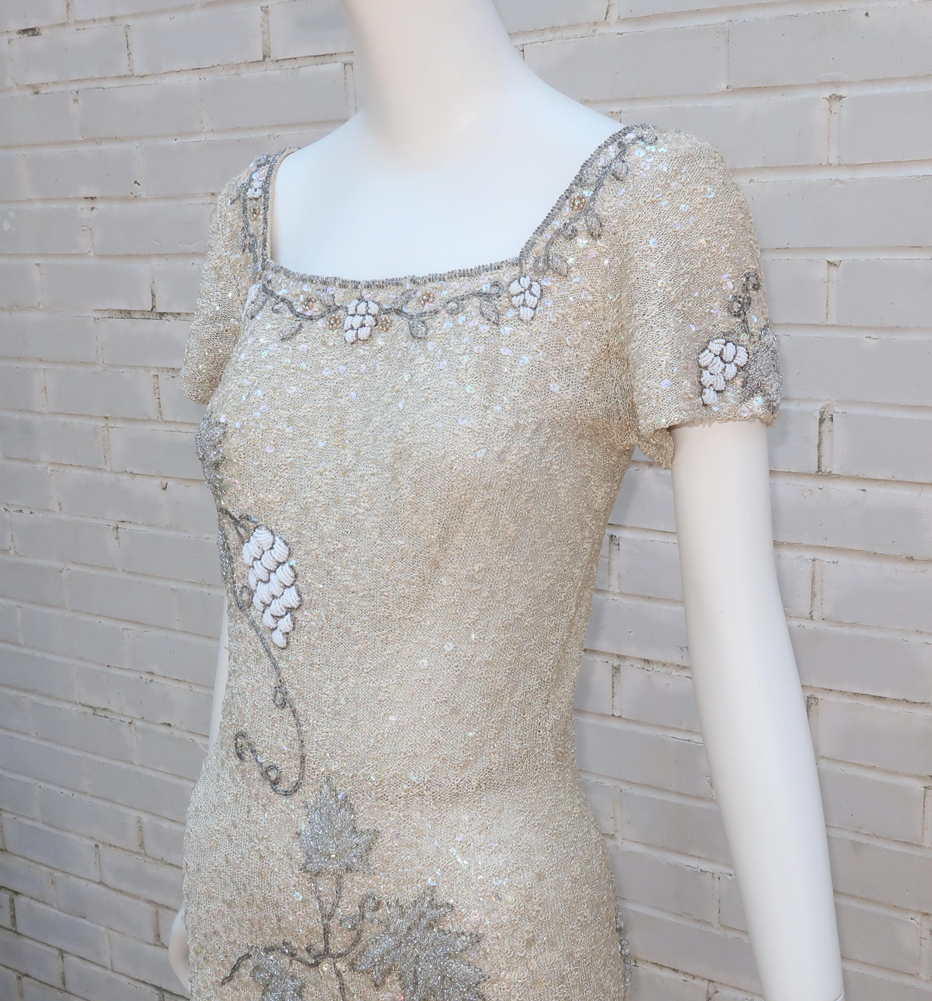 Florence Lustig Beaded Sequin Knit Wiggle Dress, 1950's 3