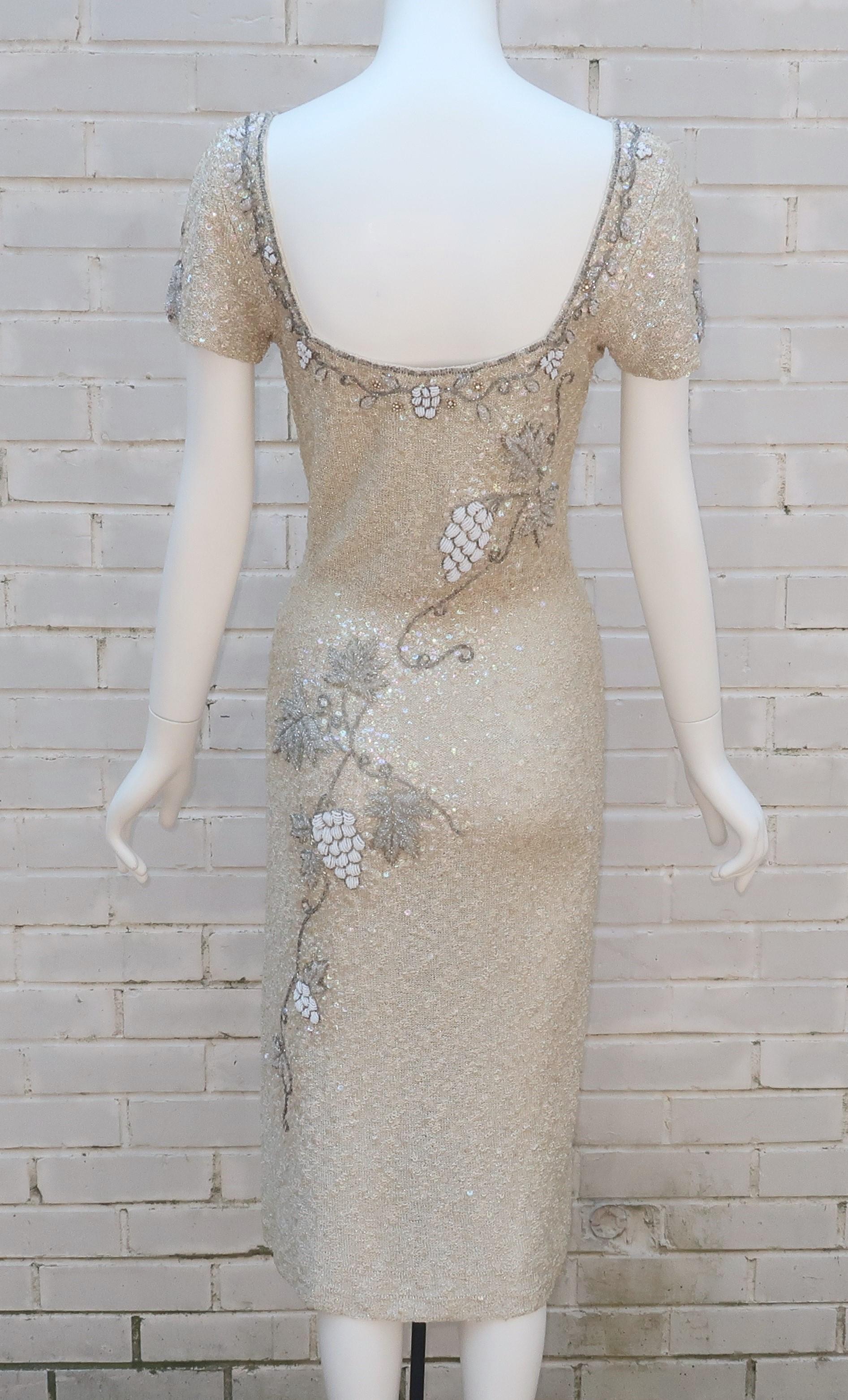 Florence Lustig Beaded Sequin Knit Wiggle Dress, 1950's 4