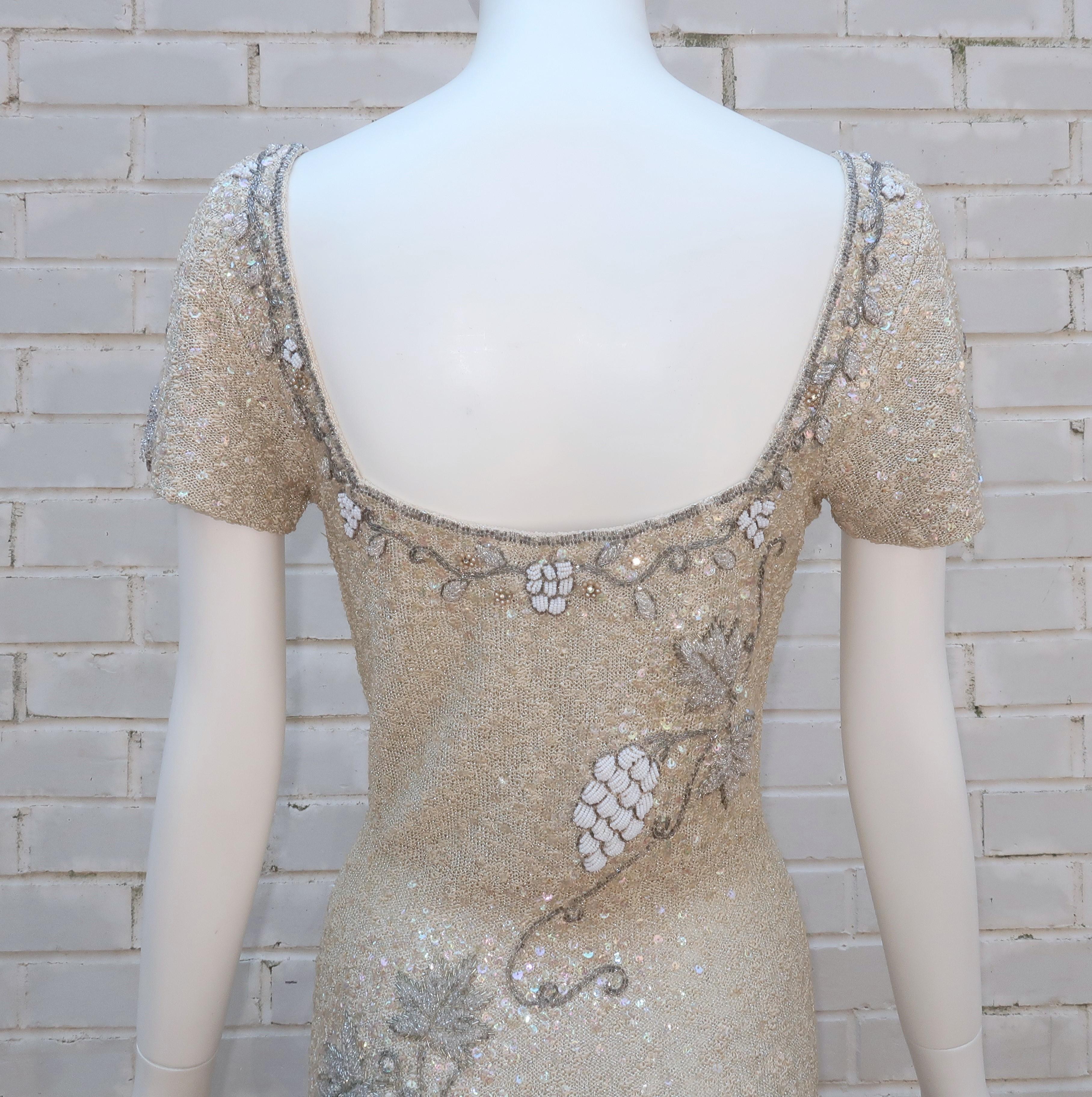 Florence Lustig Beaded Sequin Knit Wiggle Dress, 1950's 5