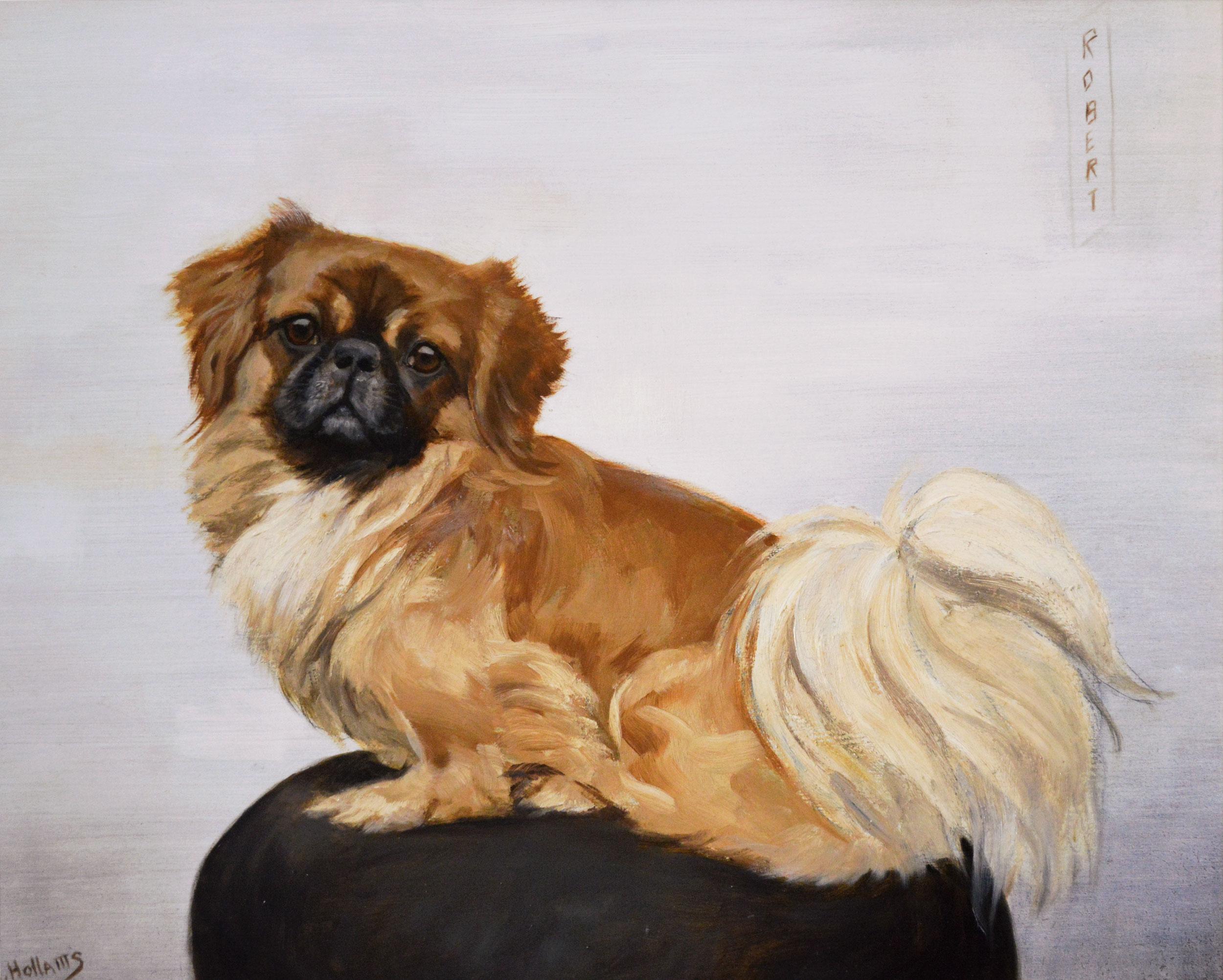 Ritratto di animale dipinto a olio di cane pechinese - Painting di Florence Mabel Hollams