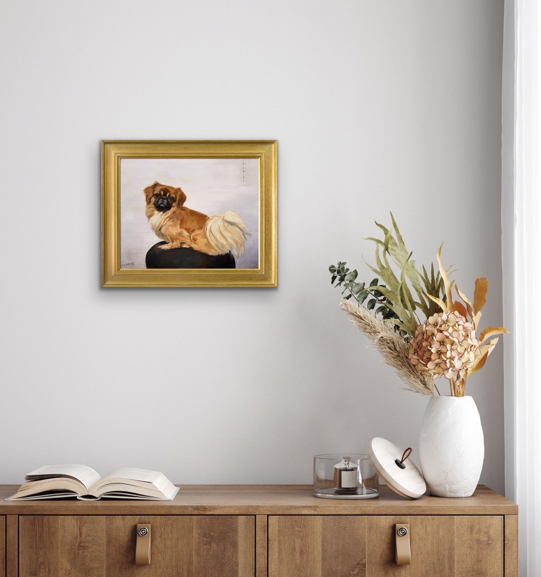 Ritratto di animale dipinto a olio di cane pechinese in vendita 4