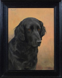 Dog portrait oil painting of a black retriever