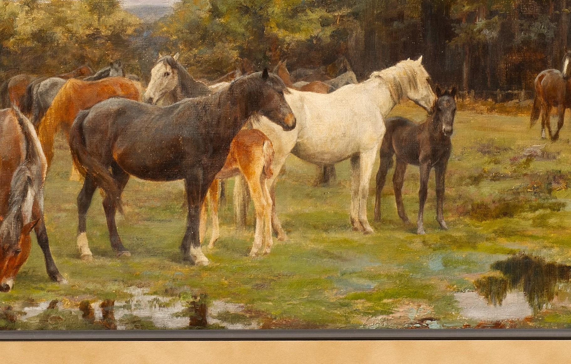 “Herd of Horses in a Marshy Landscape” Frances Mabel Hollams (England 1877-1963) For Sale 1
