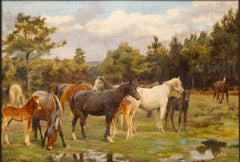 Herde von Pferden in einer Marshy-Landschaft Frances Mabel Hollams (England 1877-1963)