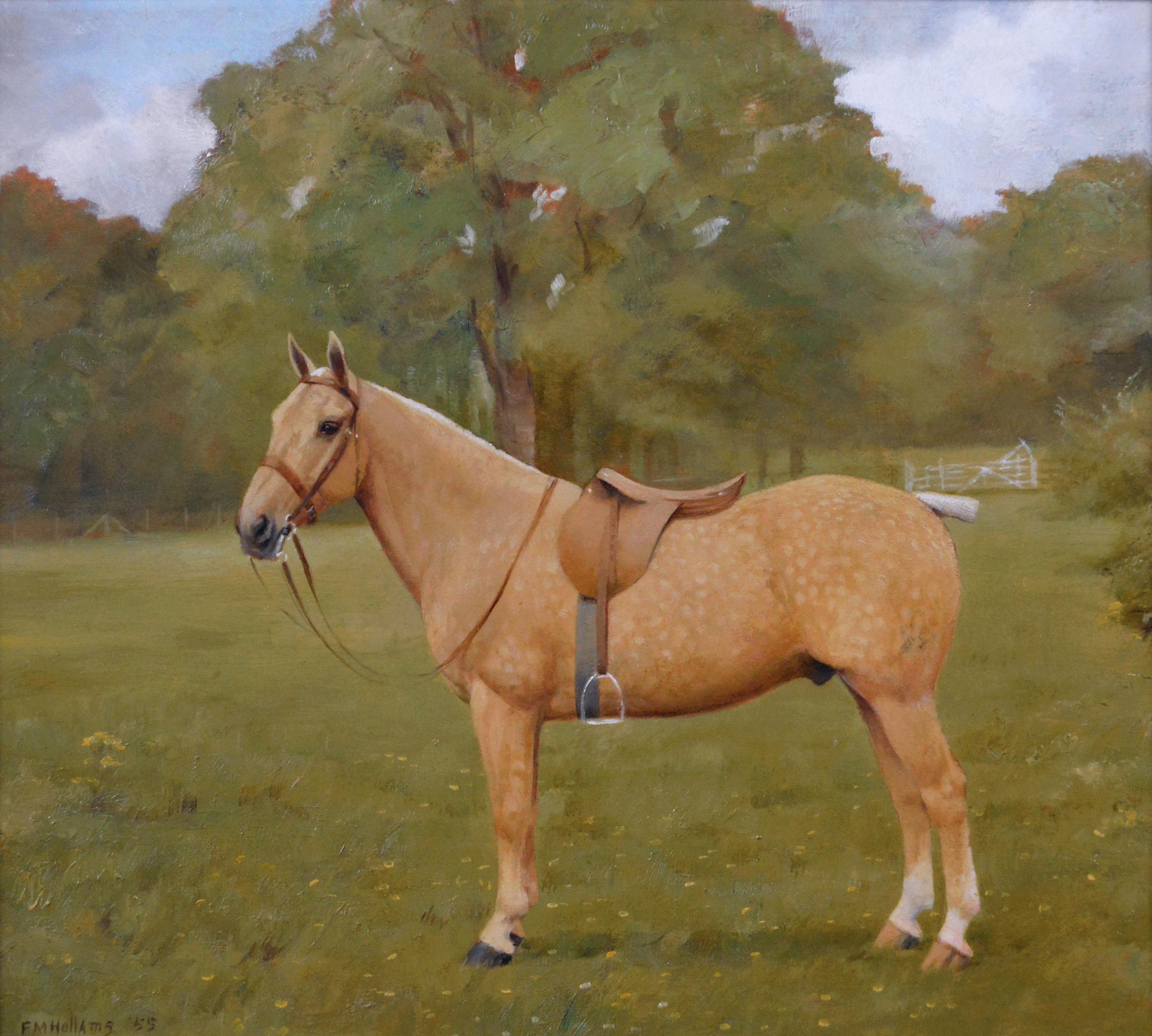 Horse portrait oil painting of a Palomino hunter - Painting by Florence Mabel Hollams