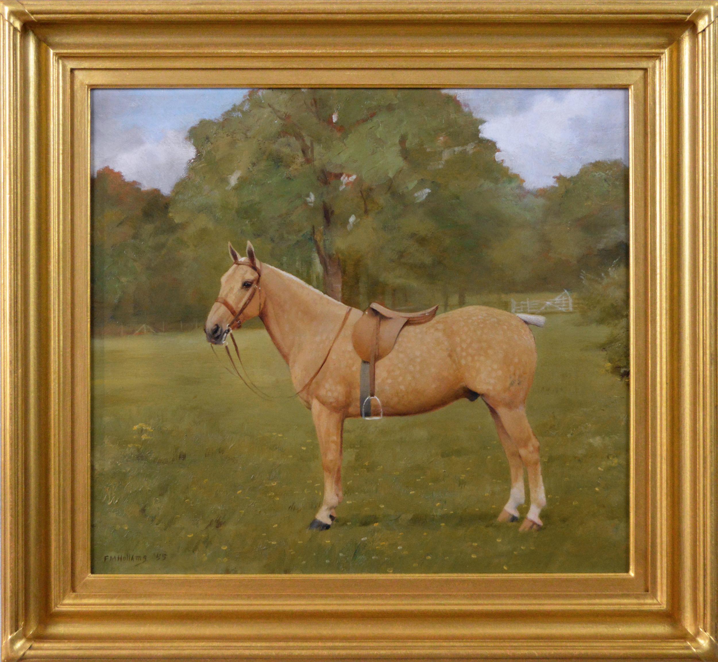 Florence Mabel Hollams Animal Painting - Horse portrait oil painting of a Palomino hunter