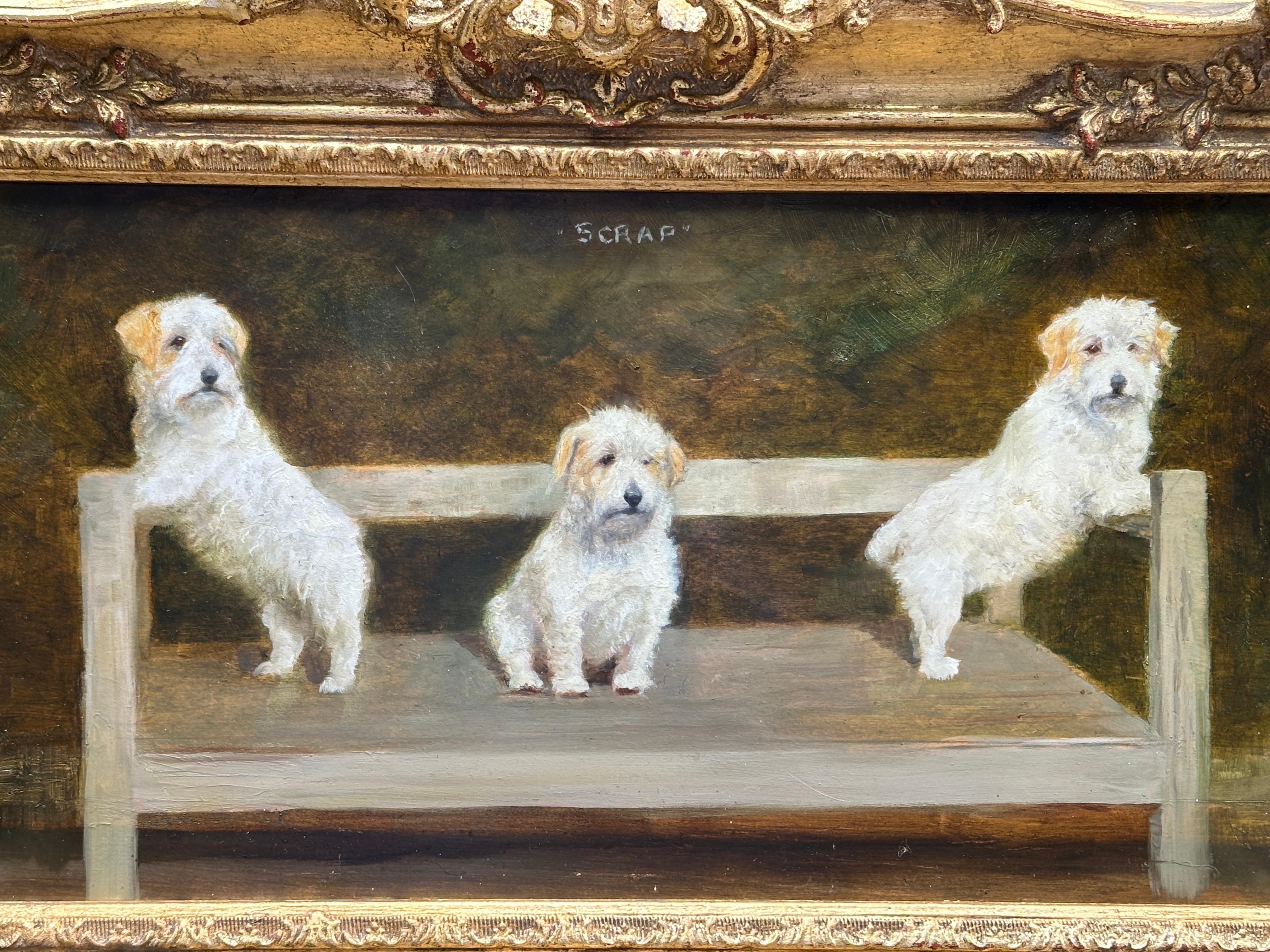 Portrait von Wire Fox Terrier oder Westie, Englisch in einer Landschaft in drei Bildern – Painting von Florence Mabel Hollams