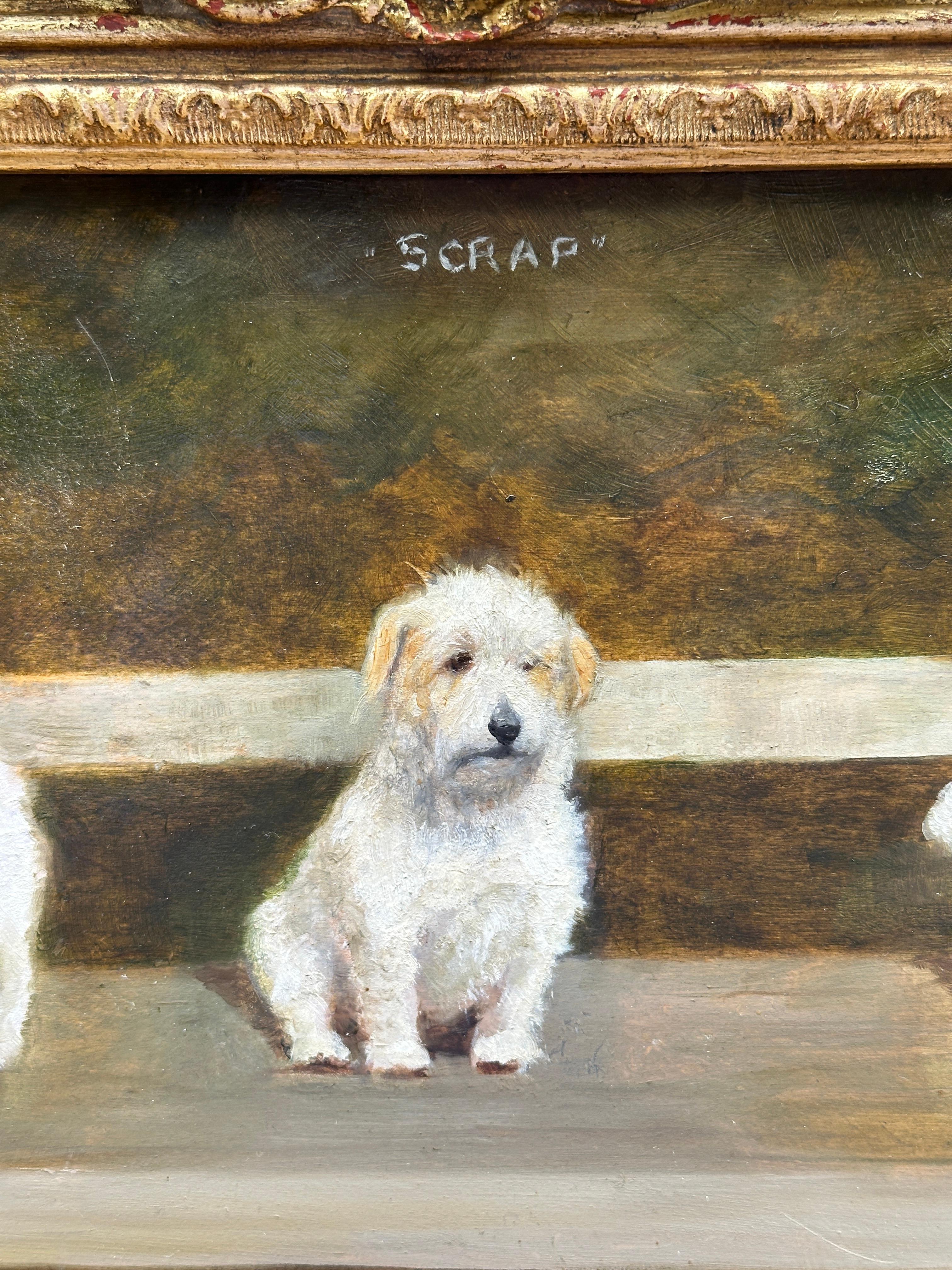 Portrait von Wire Fox Terrier oder Westie, Englisch in einer Landschaft in drei Bildern im Angebot 1