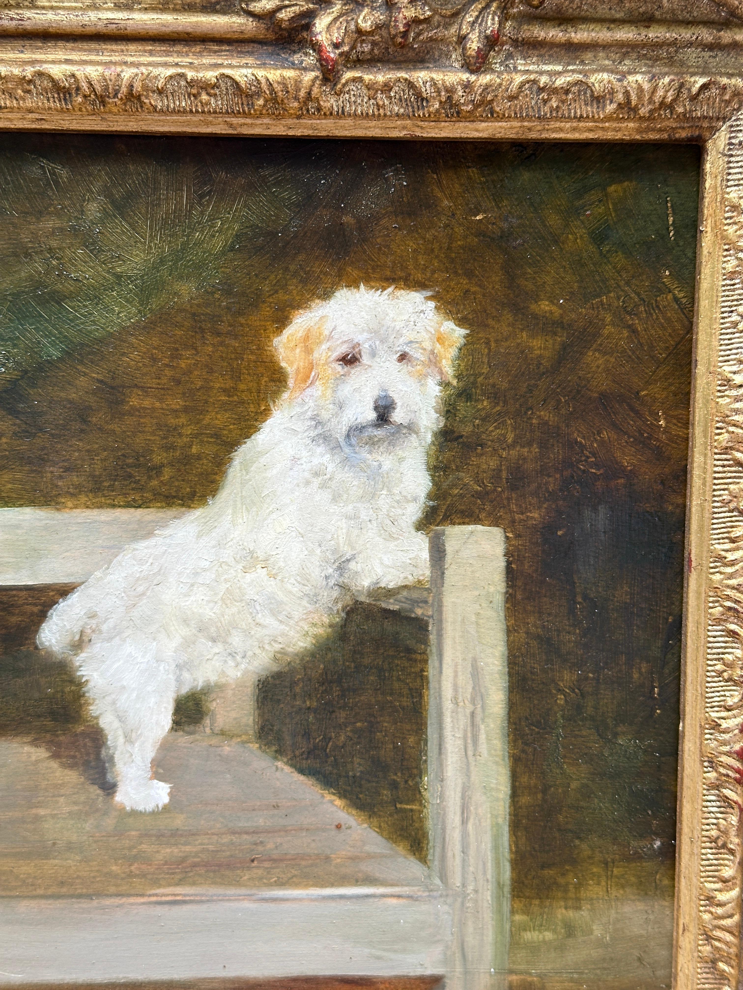 Portrait von Wire Fox Terrier oder Westie, Englisch in einer Landschaft in drei Bildern im Angebot 2