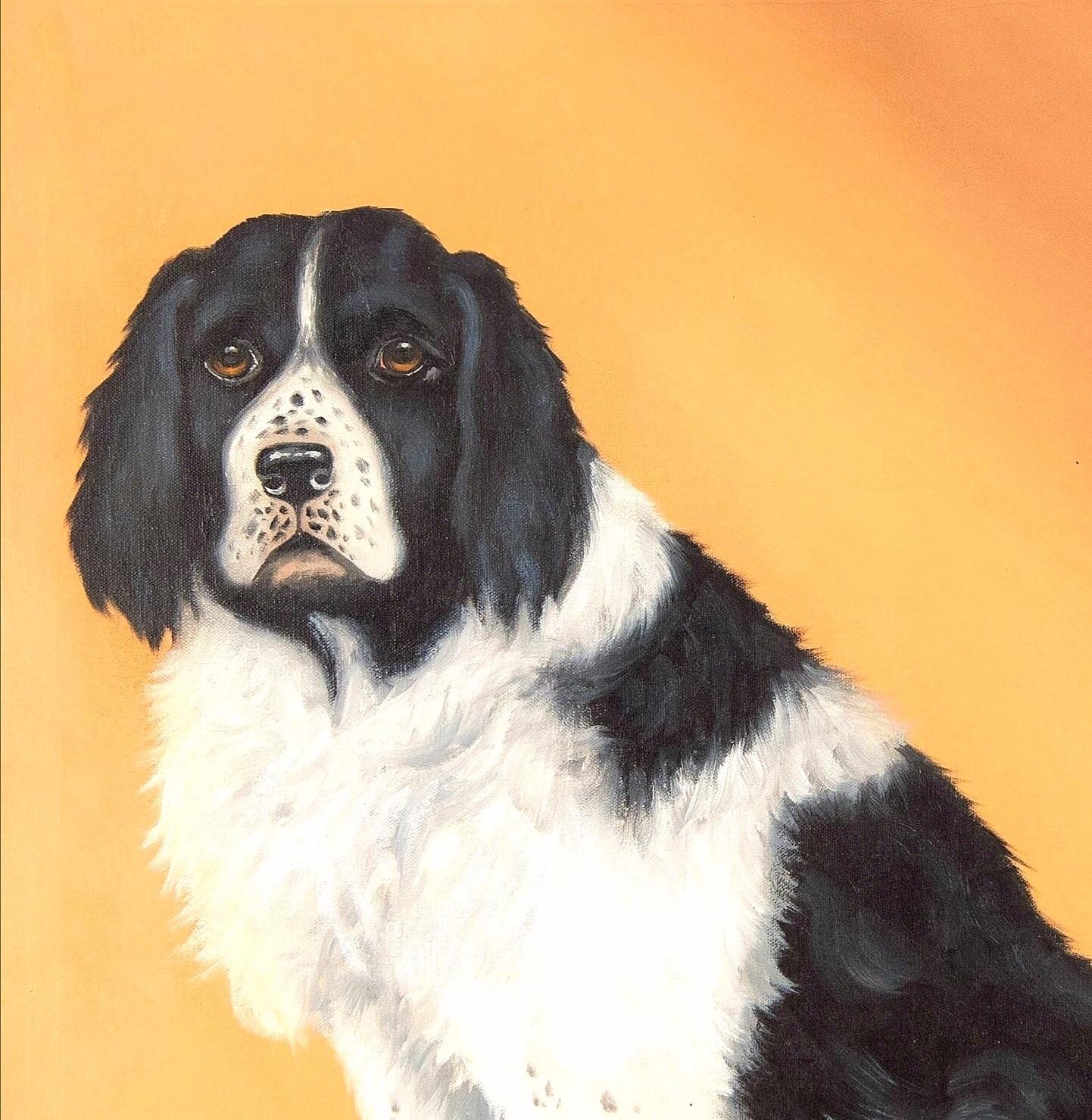 Portrait d'épagneul - Belle peinture à l'huile sur toile de chien anglais du début du 20e siècle - Orange Animal Painting par Florence Mabel Hollams