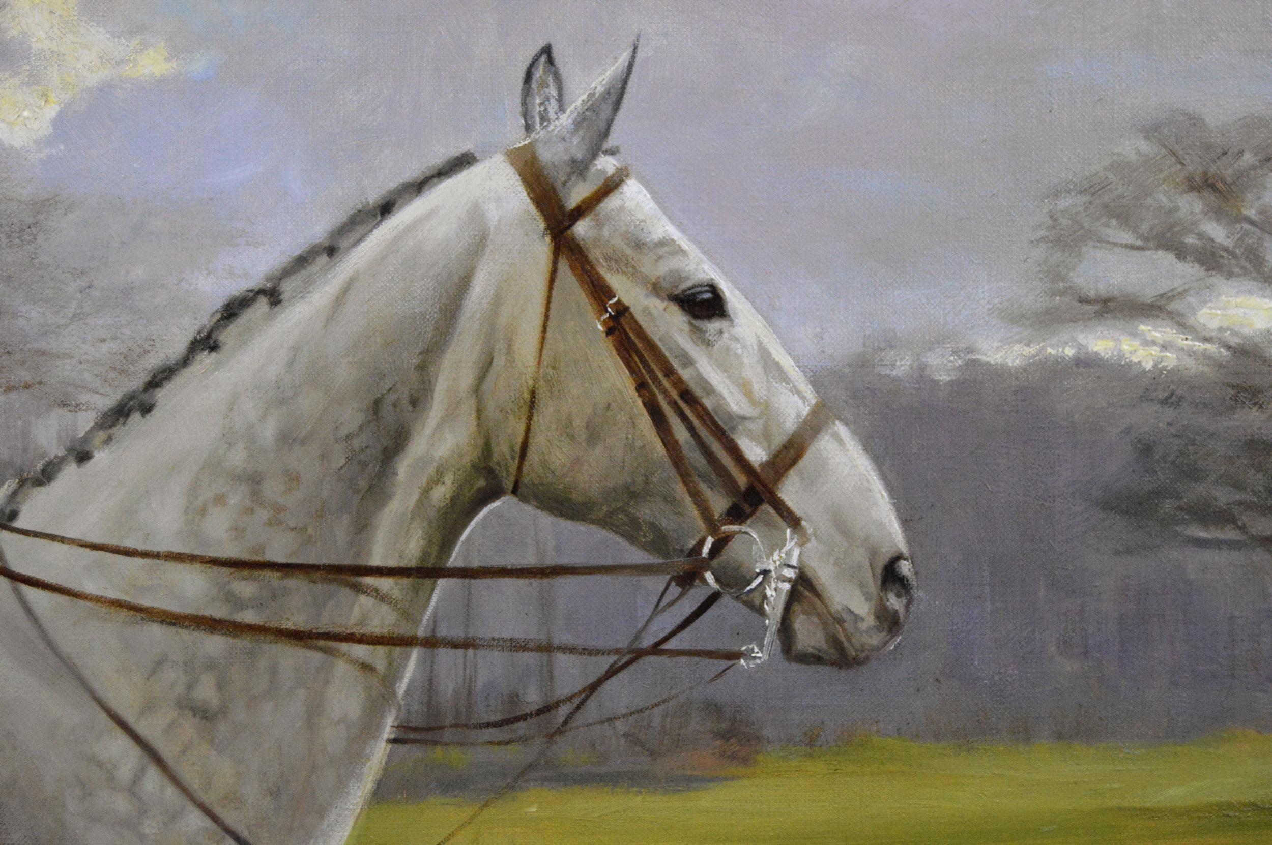 Florence Mabel Hollams
British, (1876-1963)
Violet Seeley on Henry de Navarre
Oil on canvas, signed 
Image size: 29.25 inches x 34.25 inches
Size including frame: 36.5 inches x 41.5 inches

A wonderful sporting painting of Mrs Violet Seeley on a