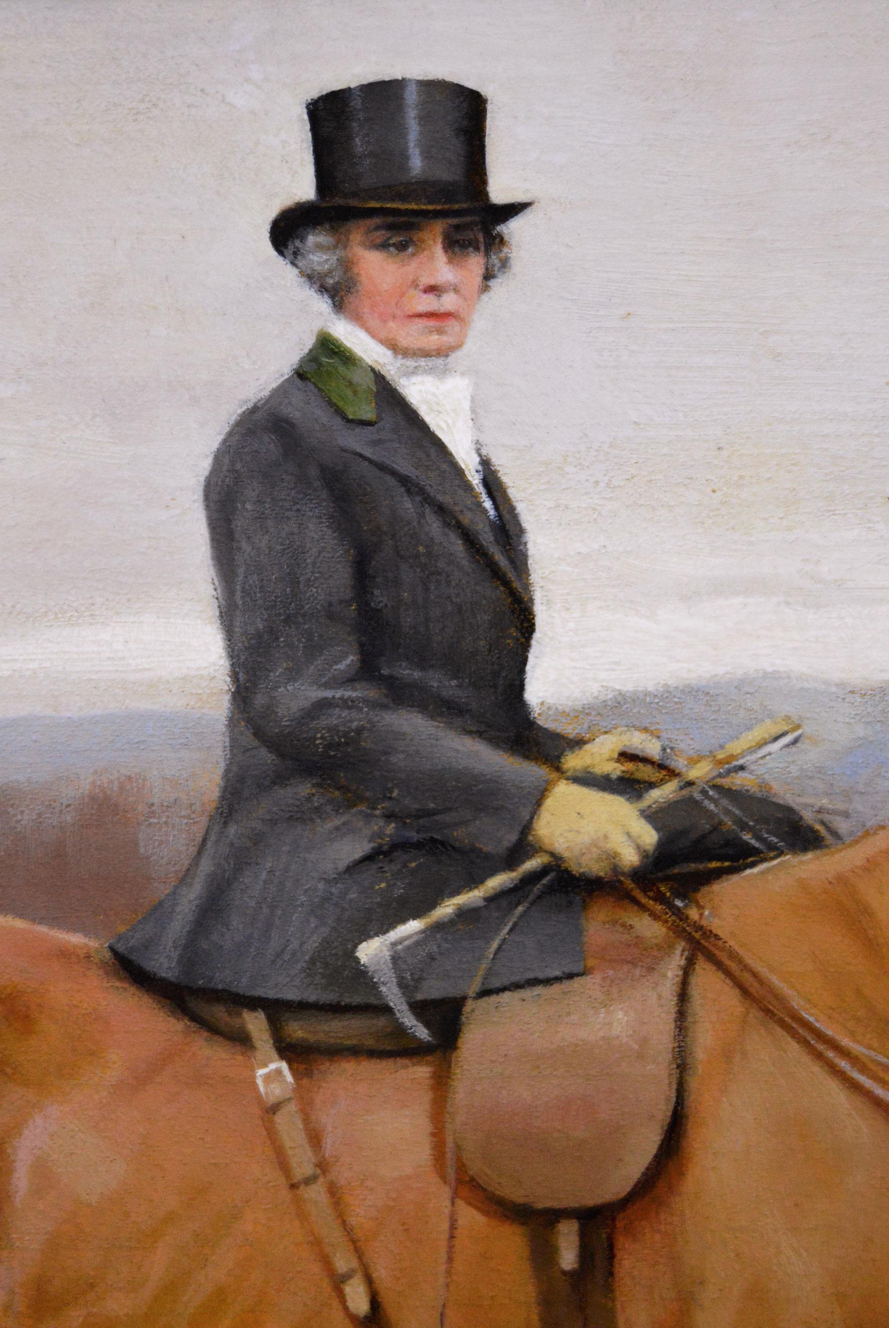 Sporting horse oil painting of a chestnut hunter & rider 1