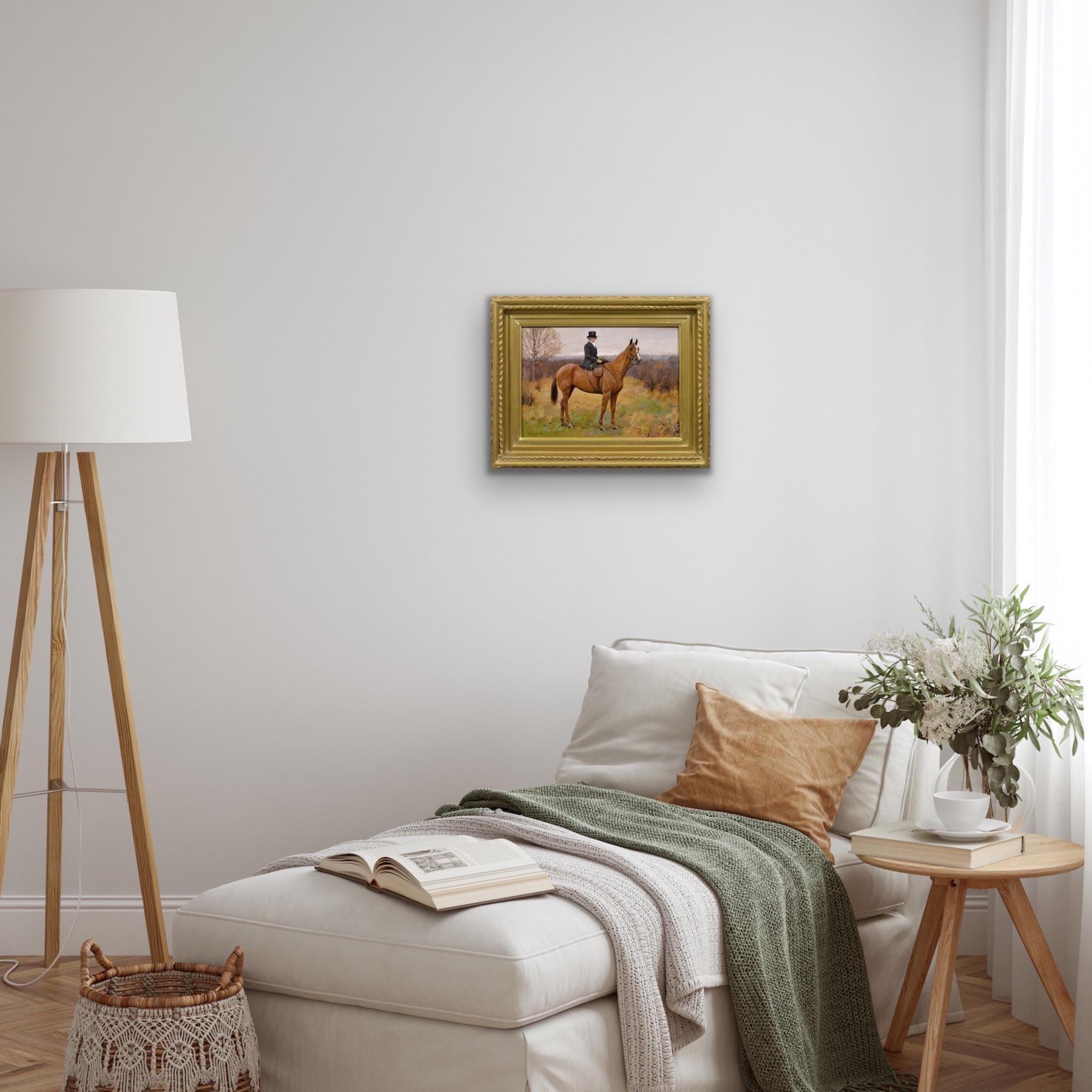Sporting horse oil painting of a chestnut hunter & rider 3