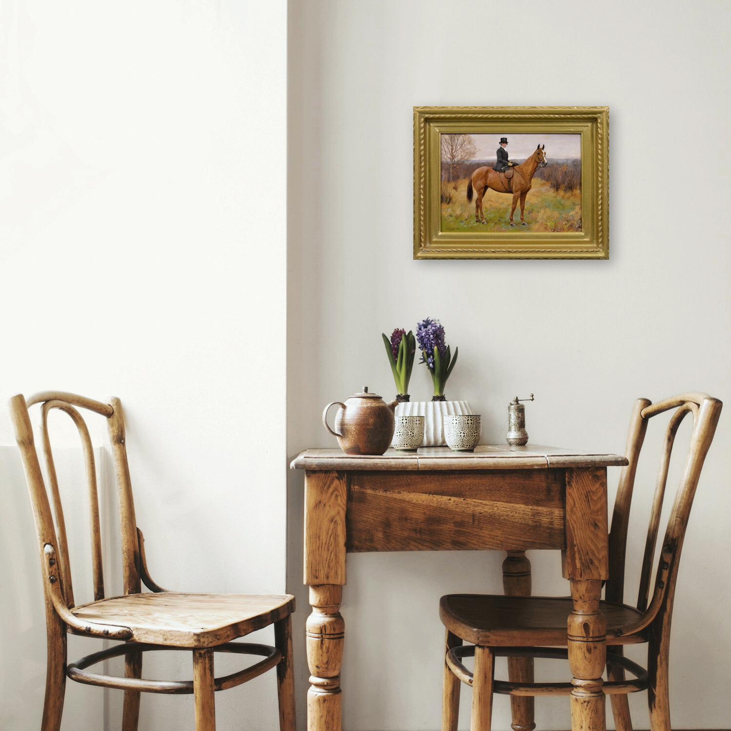 Sporting horse oil painting of a chestnut hunter & rider 4