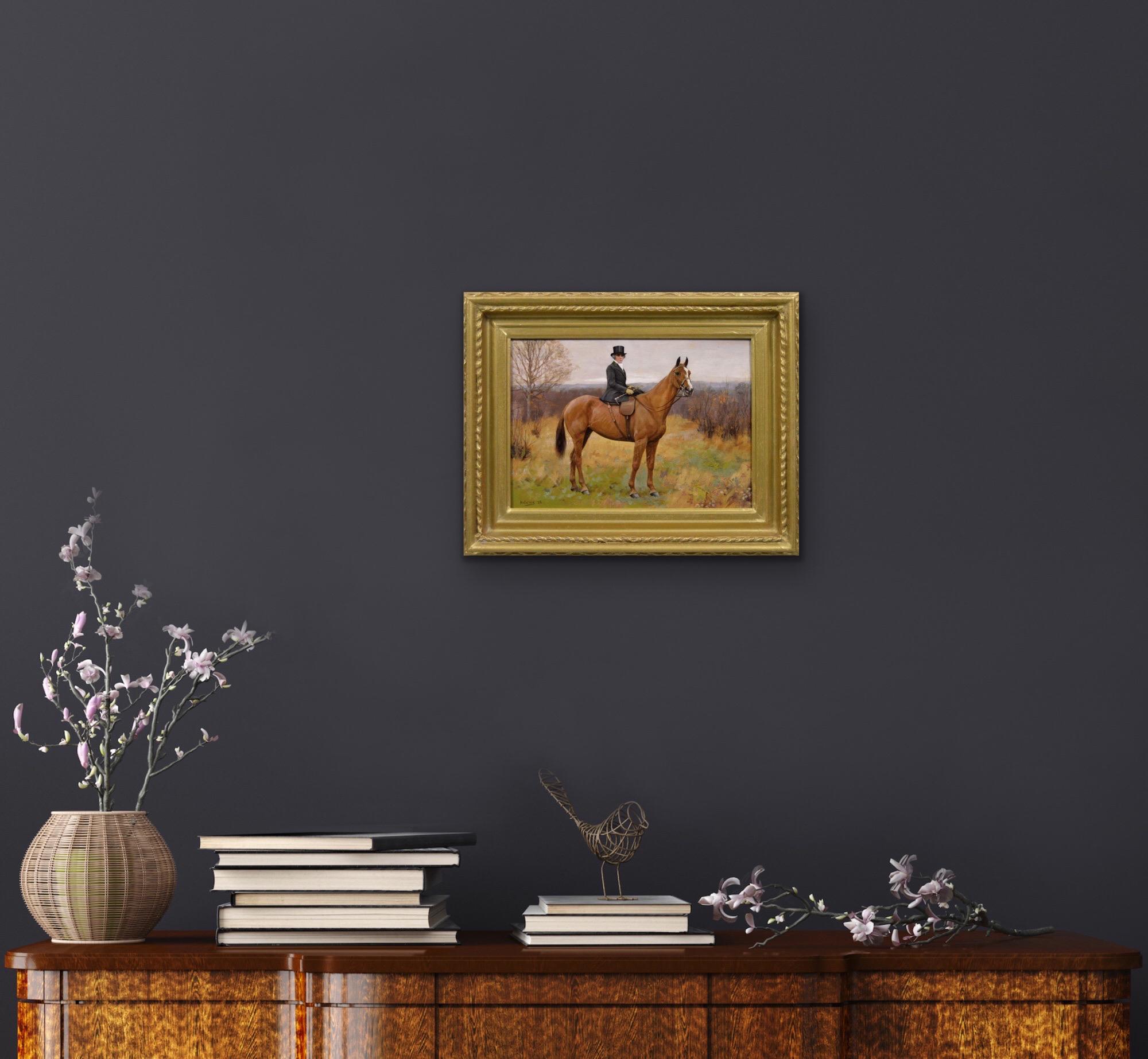Sporting horse oil painting of a chestnut hunter & rider 5