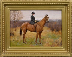 Sporting horse oil painting of a chestnut hunter & rider