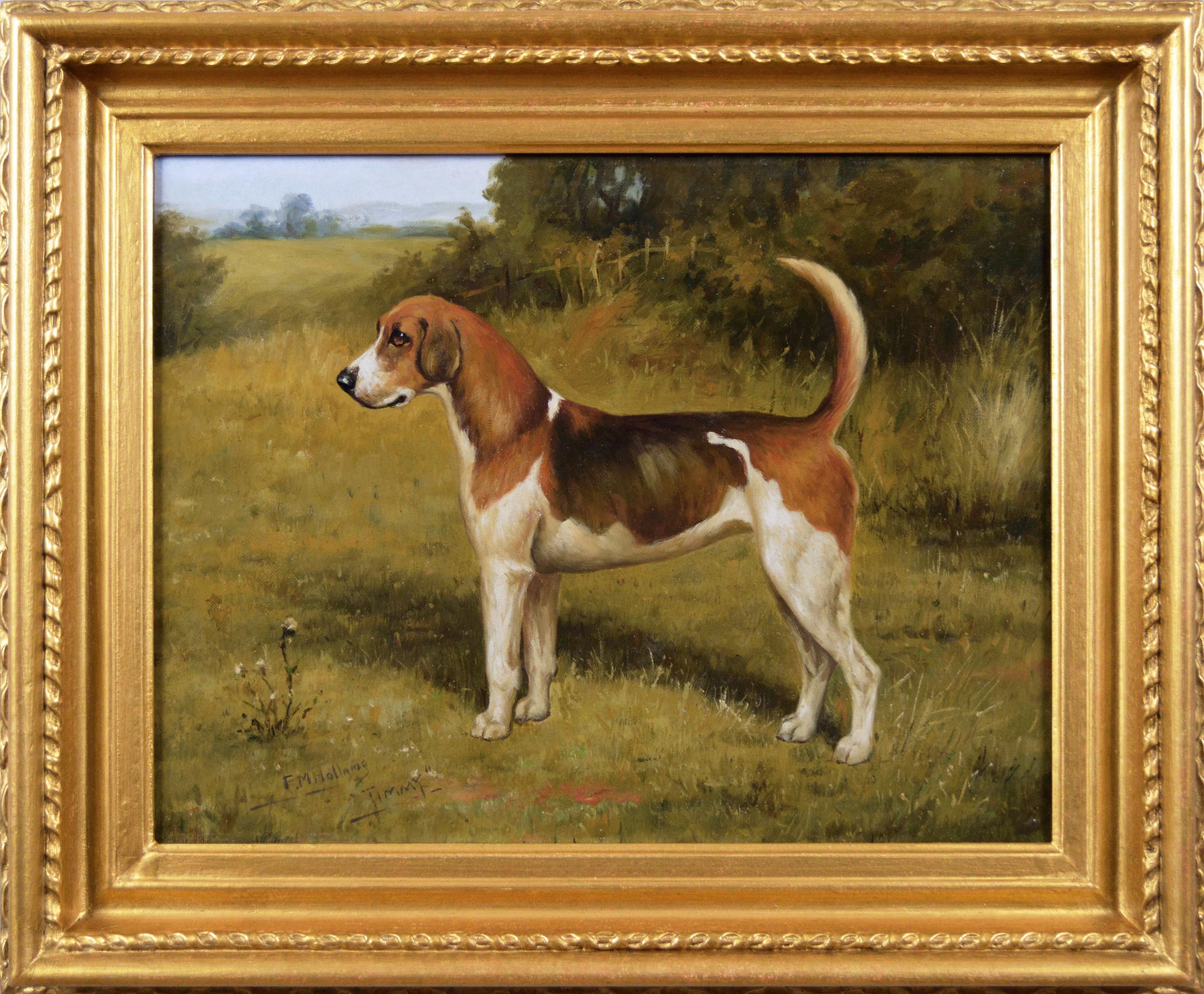 Florence Mabel Hollams Animal Painting - Sporting oil painting dog portrait of a Harrier