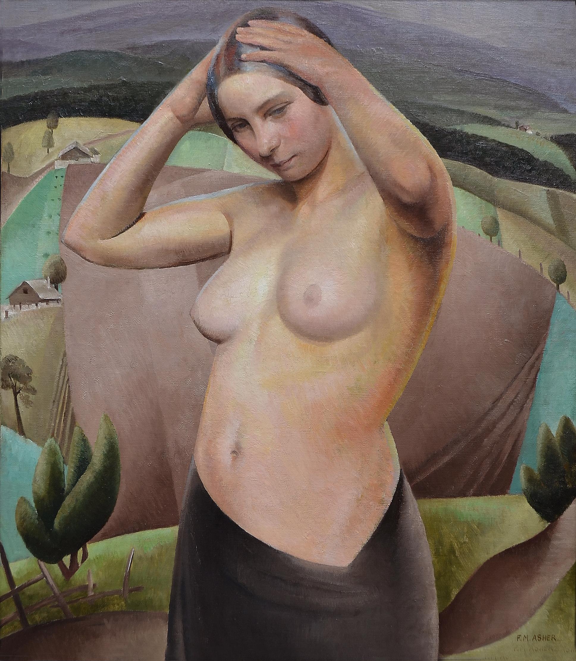 Florence May Asher Figurative Painting - Nude Figure