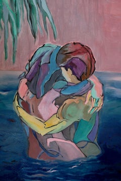 Sommernacht - Ölgemälde Rosa Grün Weiß Blau Braun Gelb Rot