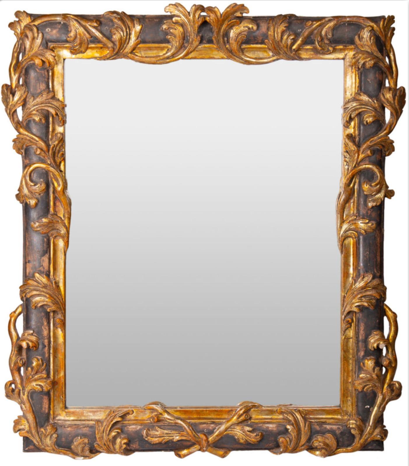 Hand-Crafted Florence MIRROR in Gilded and Silvered Wood Late 19th Century