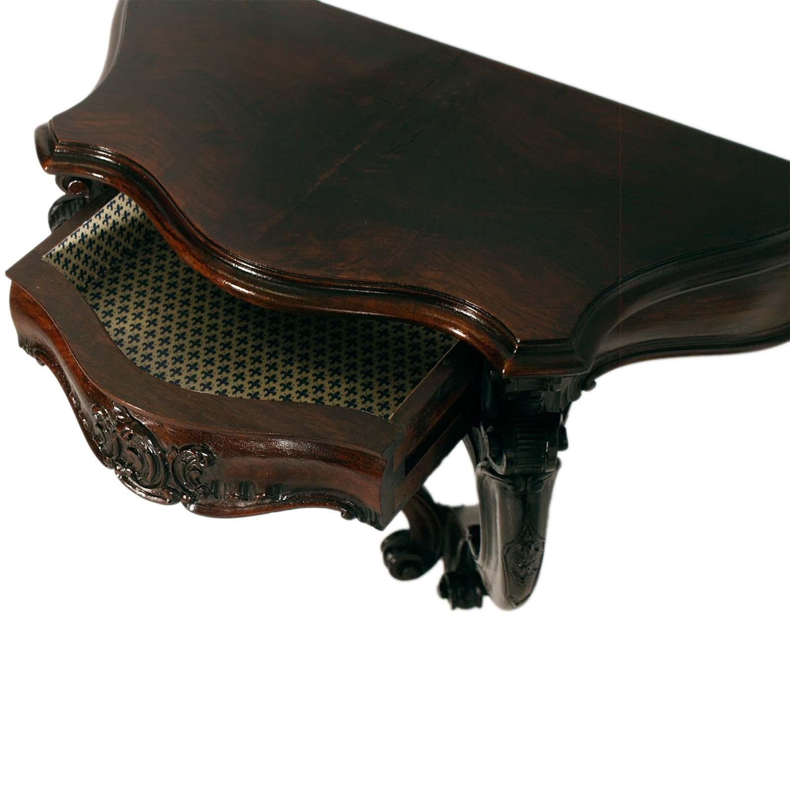 Baroque Revival Florence neo-baroque Console Nightstand by Dini and Puccini, Hand-carved Walnut For Sale