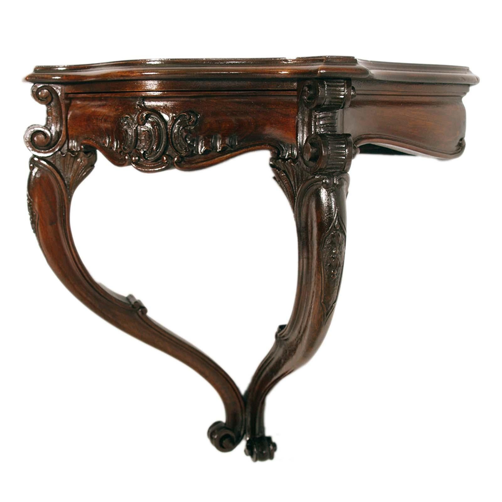 Italian Florence neo-baroque Console Nightstand by Dini and Puccini, Hand-carved Walnut For Sale