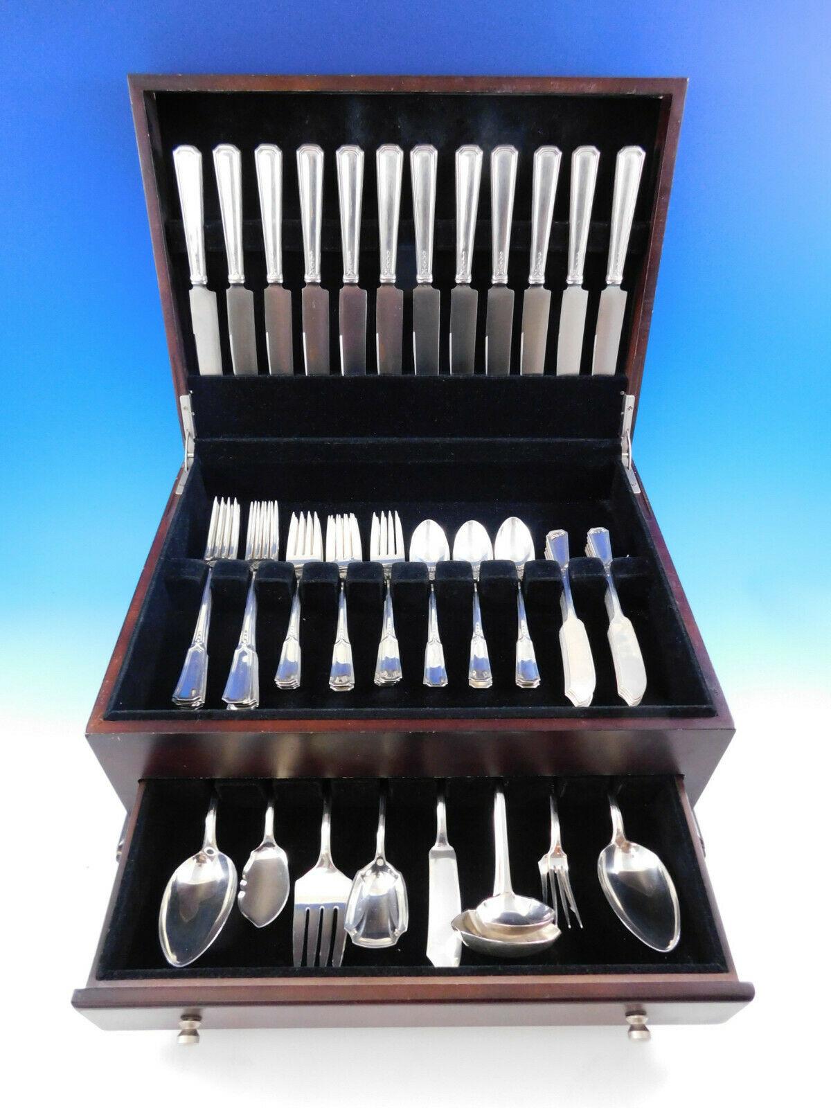 Scarce Florence nightingale by Alvin circa 1919 sterling silver flatware set - 70 pieces. This set includes:

12 knives, 8 3/4