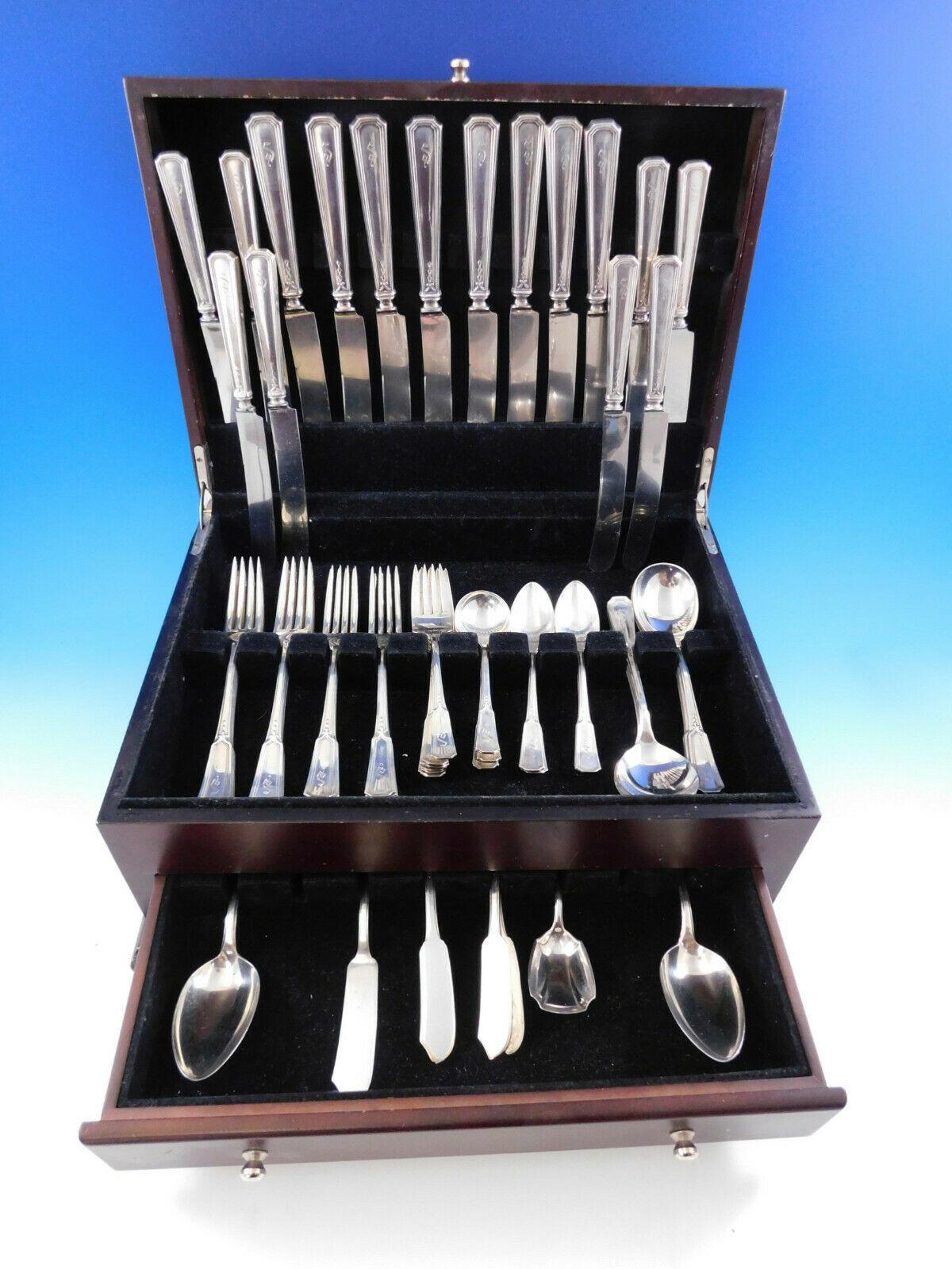 Rare dinner and luncheon size Florence Nightingale by Alvin circa 1919 sterling silver flatware set, 76 pieces. This set includes:

8 dinner size knives, 9 3/4