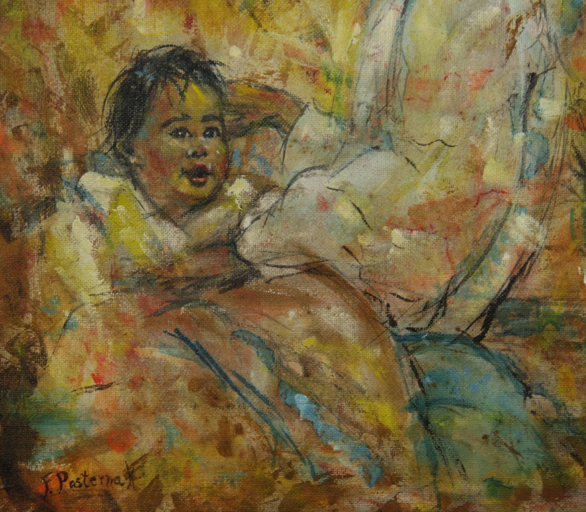 Peinture à l'huile impressionniste américaine, mère et enfant, 1968 en vente 1