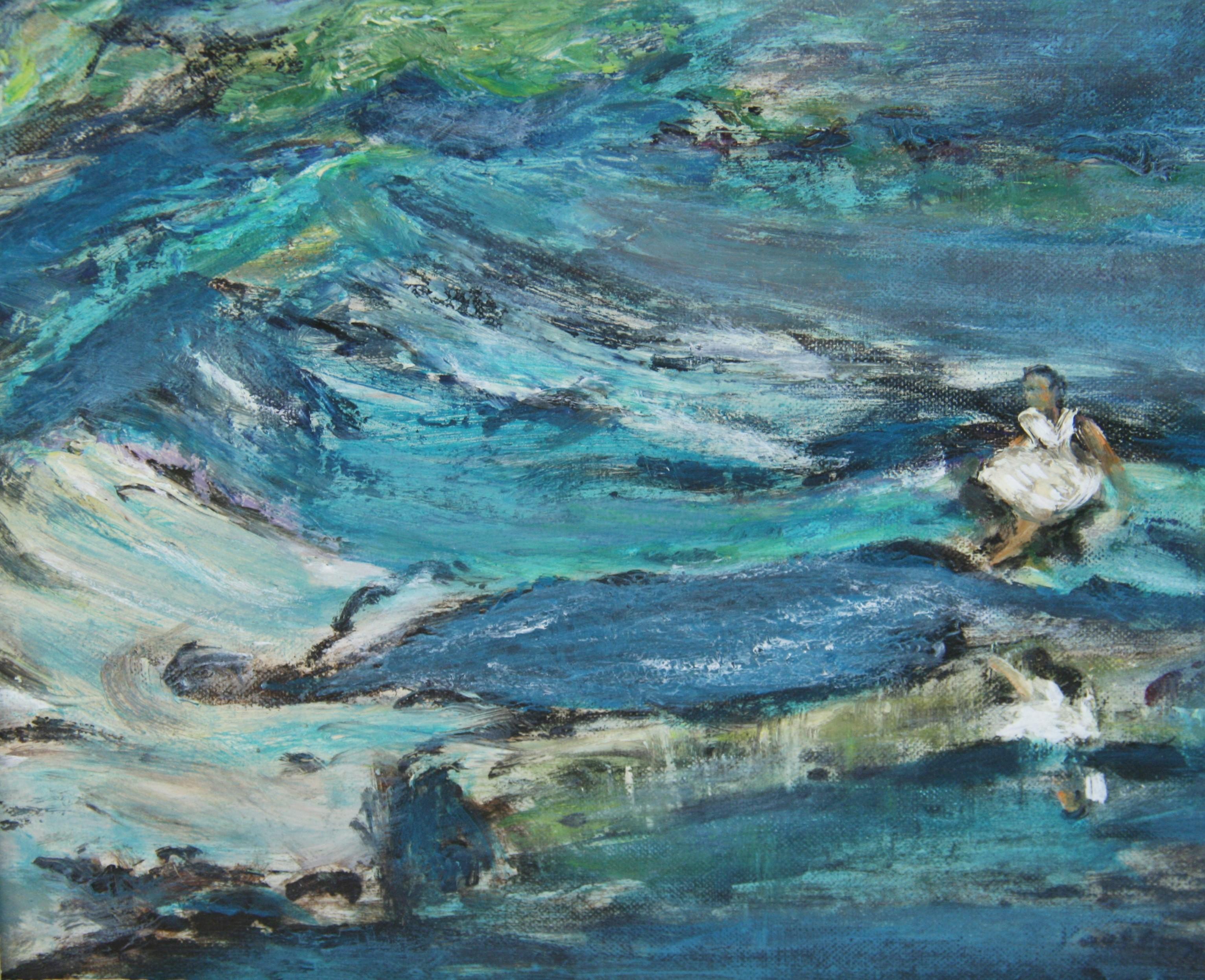Amerikanisch-impressionistisches Ölgemälde „Besides the  Stilles Wasser