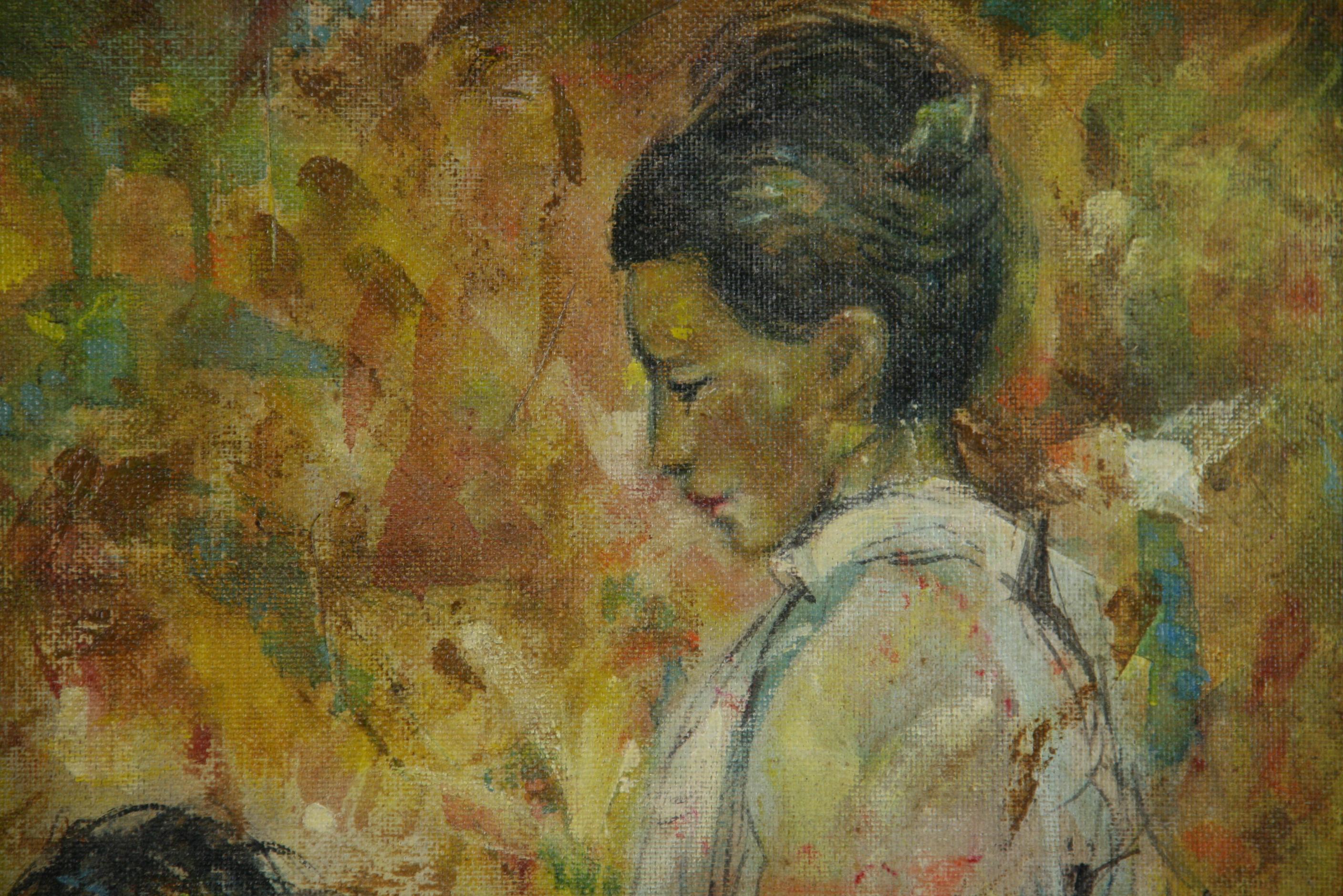 Mère et Child peinture à l'huile 1968 en vente 1
