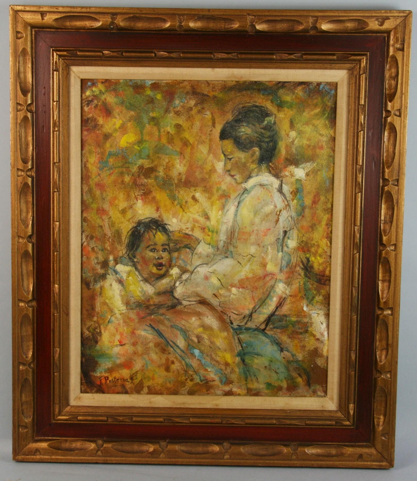 Ölgemälde „Mutter und Kind“, amerikanischer Impressionist, 1968, gerahmt