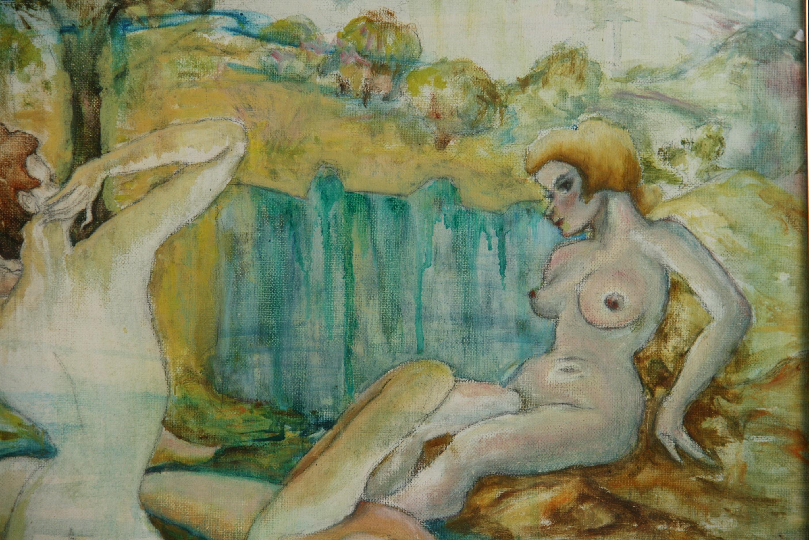 3804  Fantasy  oil painting nude bathers