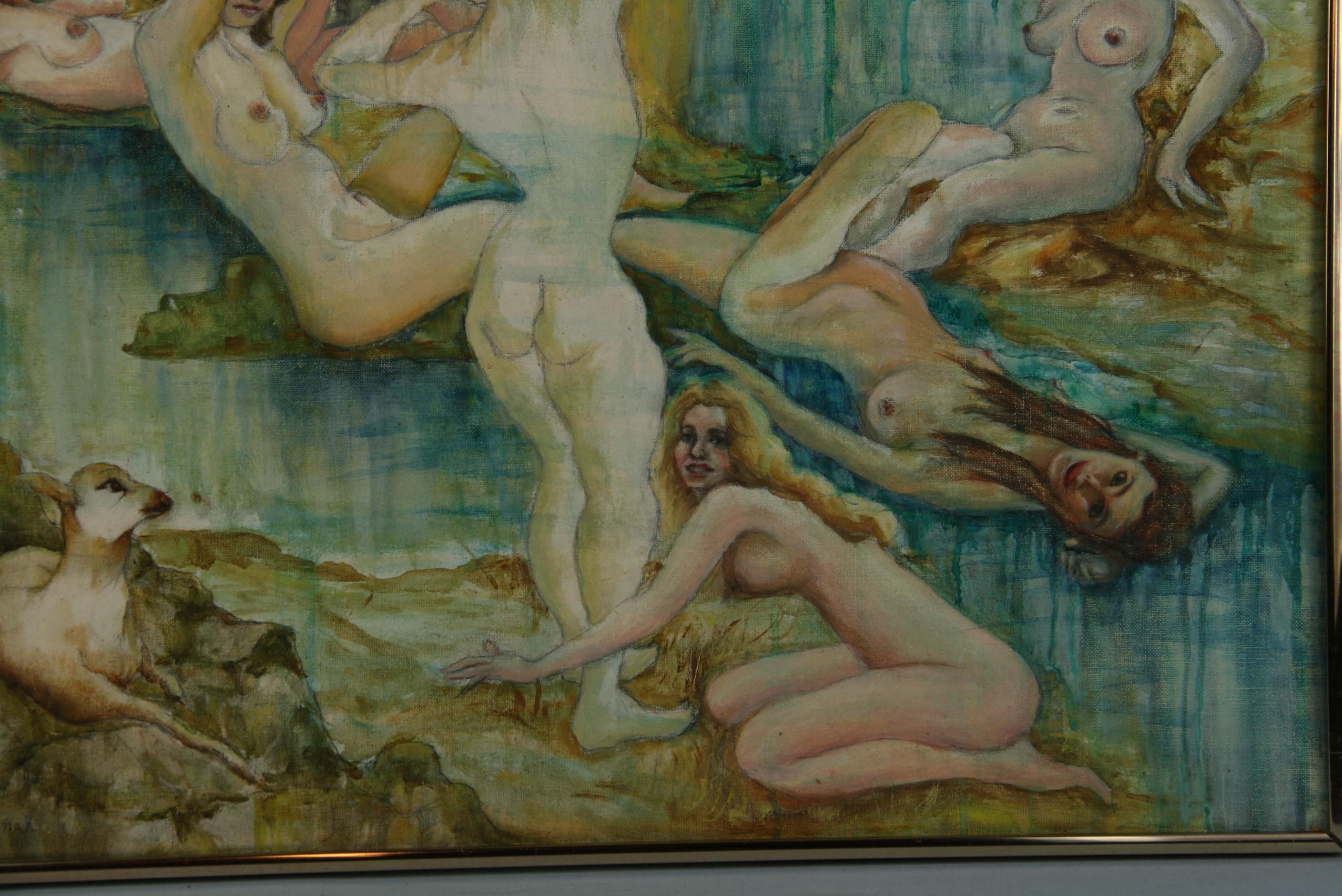 Akt Skandinavische weibliche Akt  Die Badenden am Teich 1965 im Angebot 1