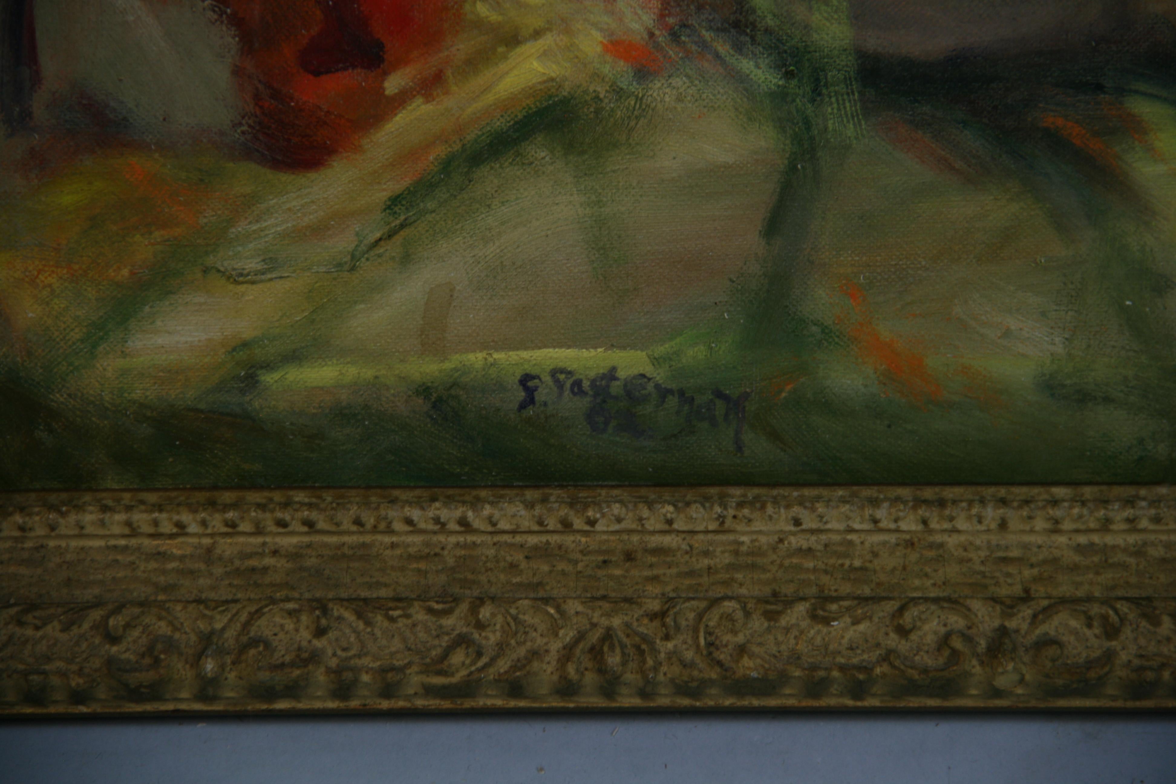 Vintage Pintura al óleo impresionista americana Desnudo femenino con velo 1962 1