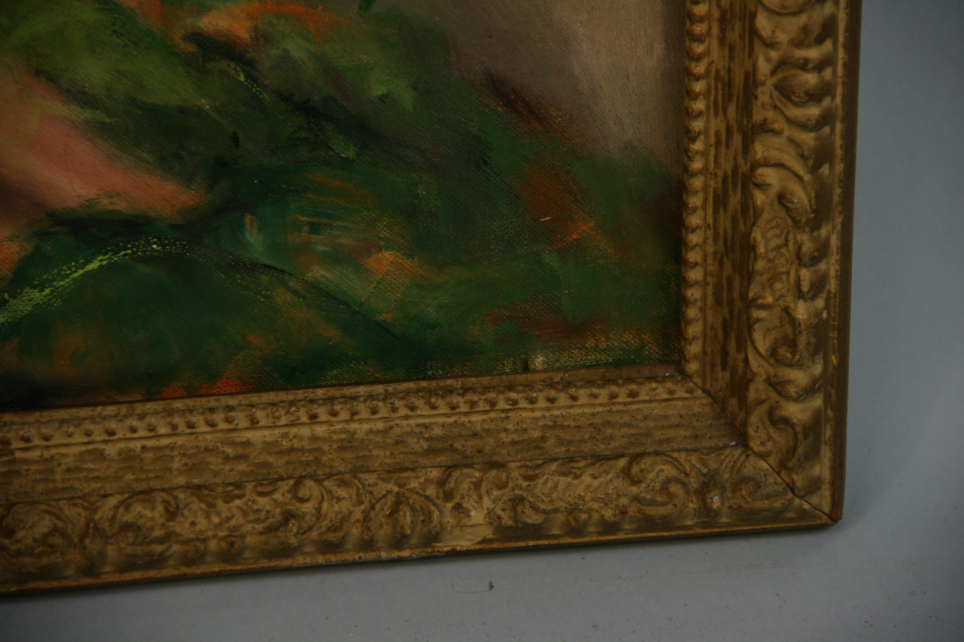 Vintage Pintura al óleo impresionista americana Desnudo femenino con velo 1962 2