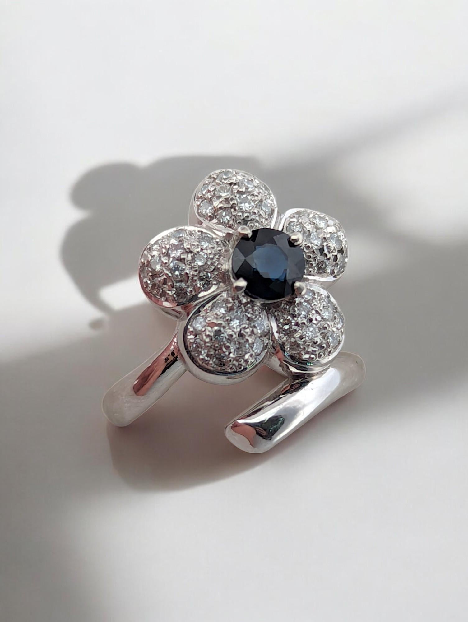 Women's Florence  Platinum Ring with 0.72ct Sapphire and 0.50ct Diamond, Blue Gemstone For Sale