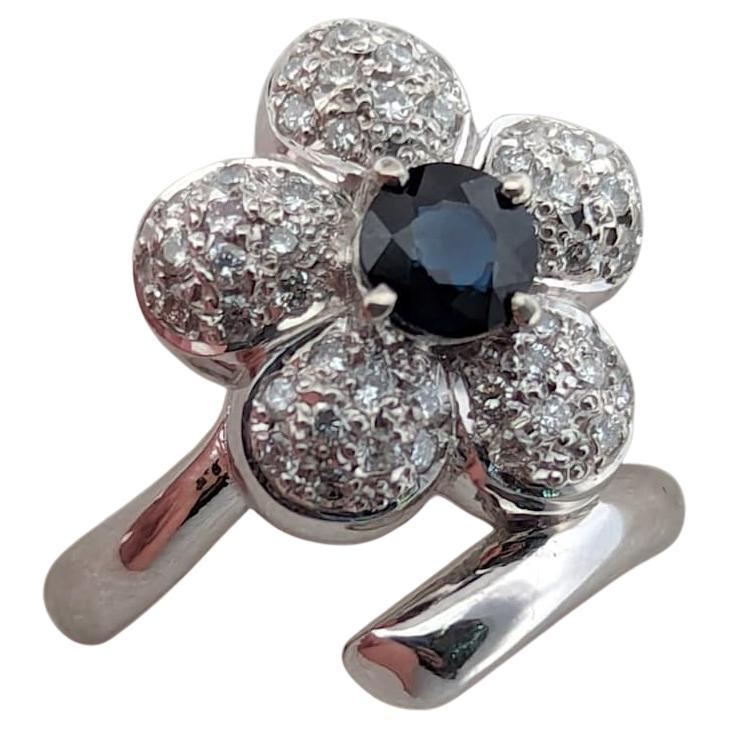 Florence  Platinum Ring with 0.72ct Sapphire and 0.50ct Diamond, Blue Gemstone For Sale