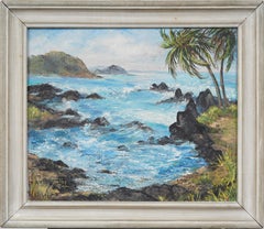 Antique American Impressionist Maui Coastal Hawaiian Beach Scene Framed Painting
