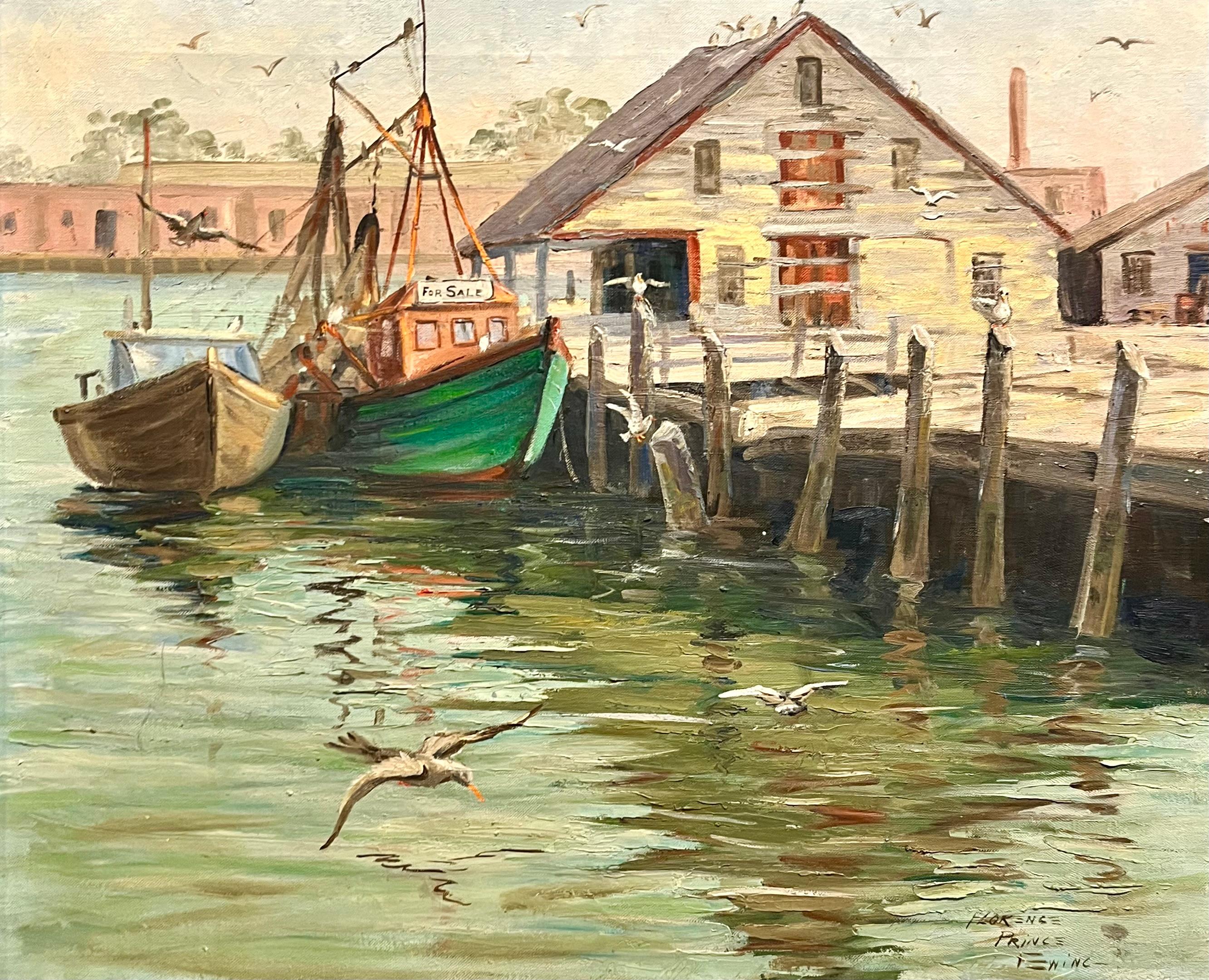 Florence Prince Ewing Landscape Painting - Gloucester Boats