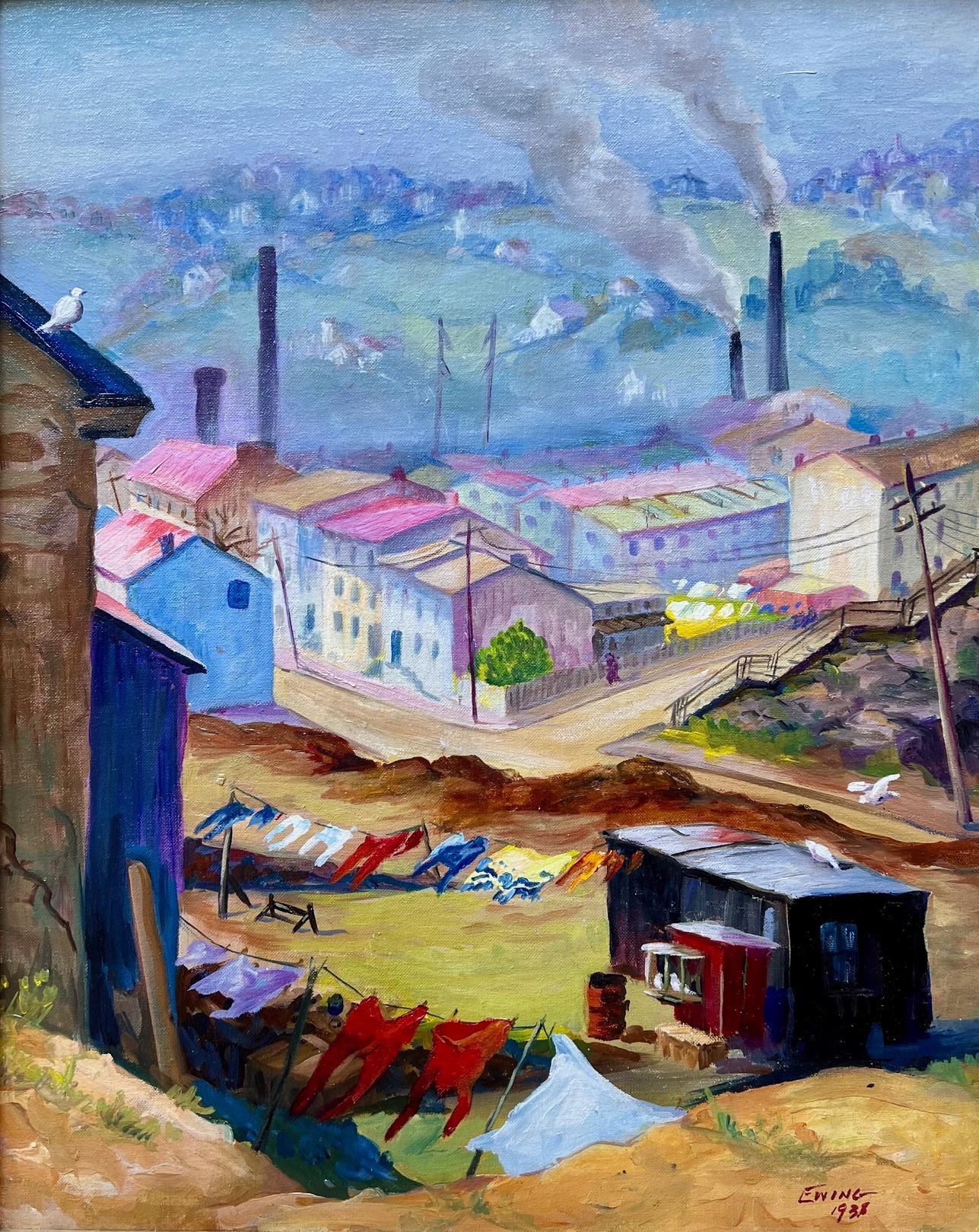 Florence Prince Ewing Landscape Painting – Manayunk Fountain & Silverwood Sts
