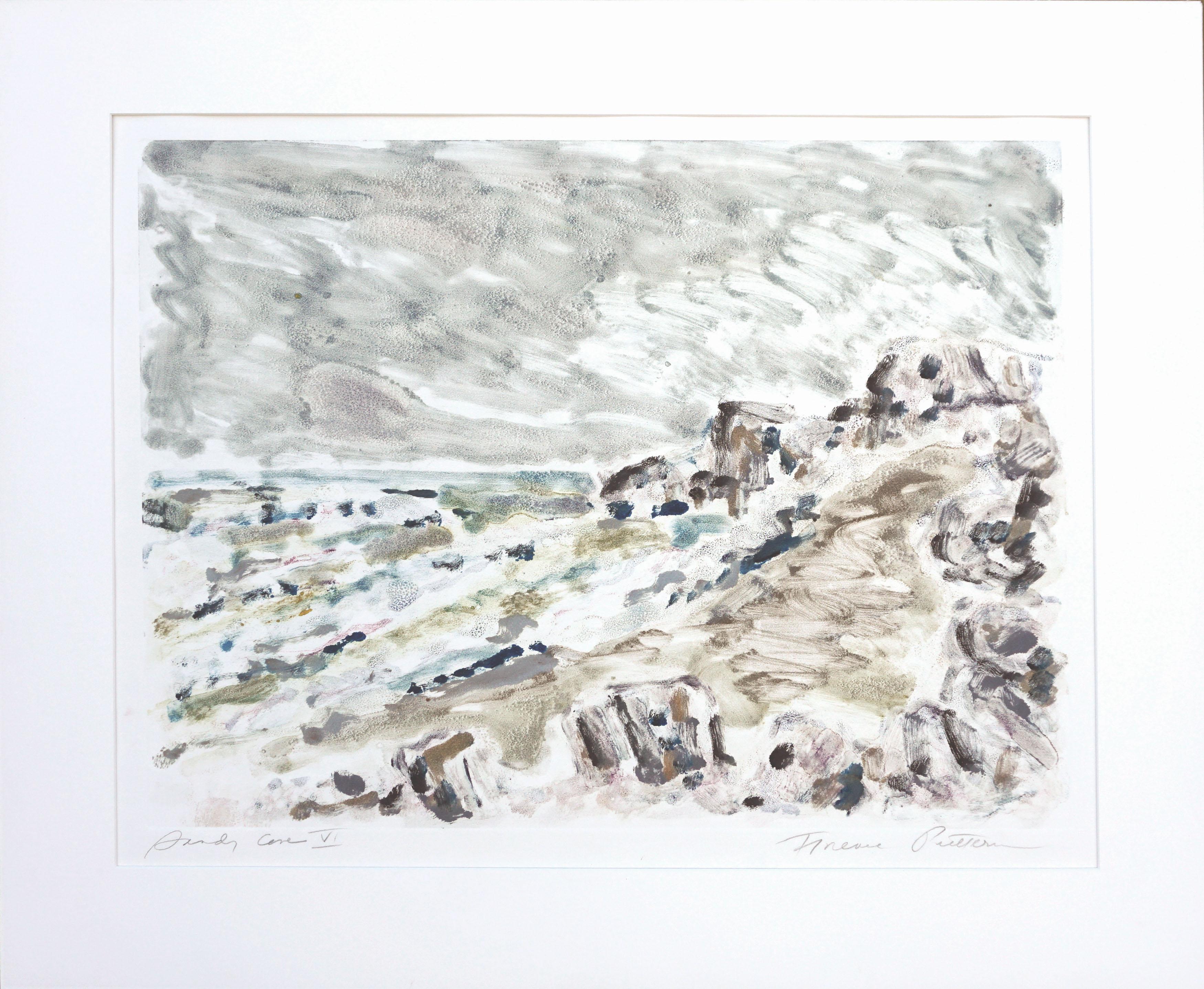 Abstract Landscape, Sandy Cove VI Monotype - Painting by Florence Putterman